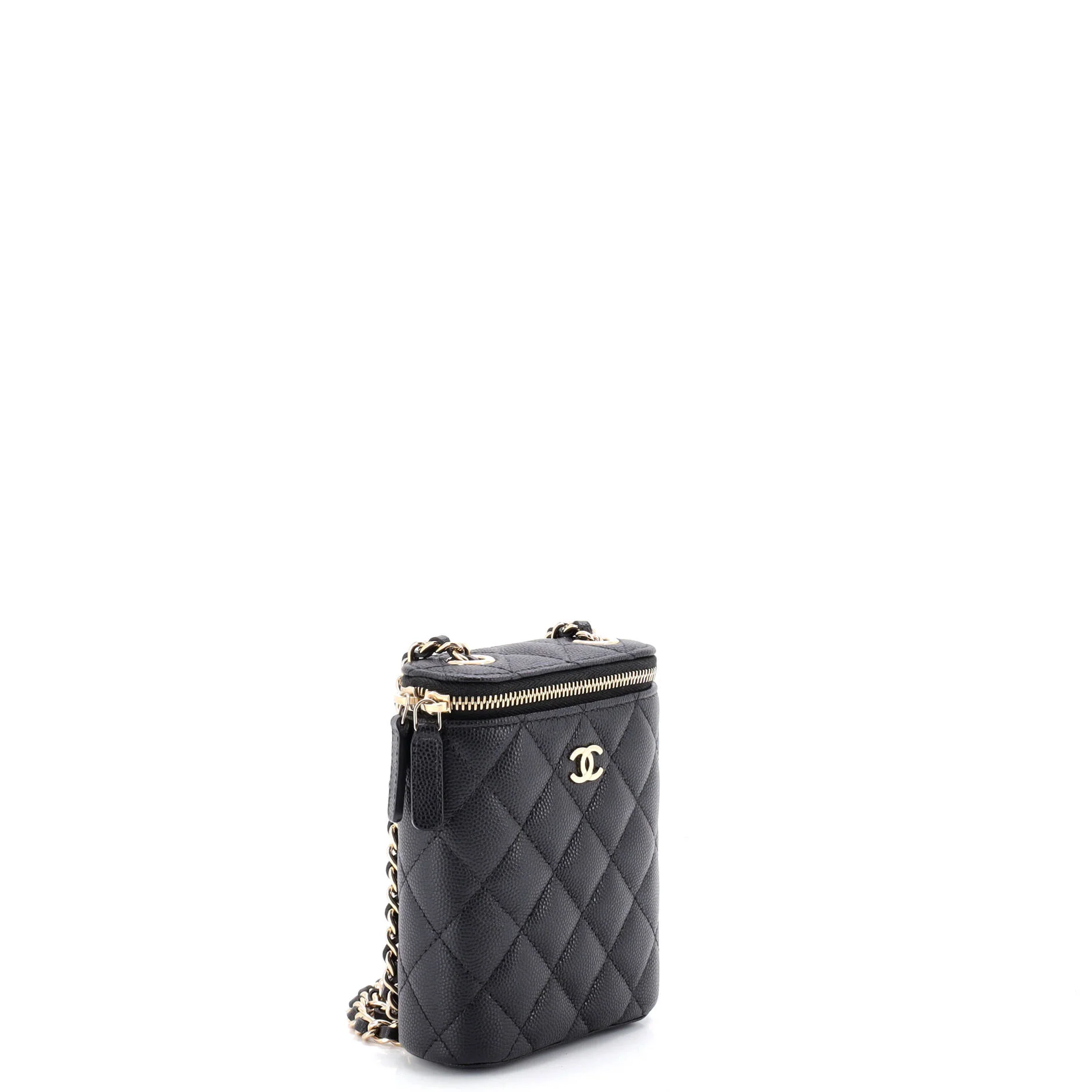Vertical Classic Vanity Case with Chain Quilted Caviar Small - Image 2