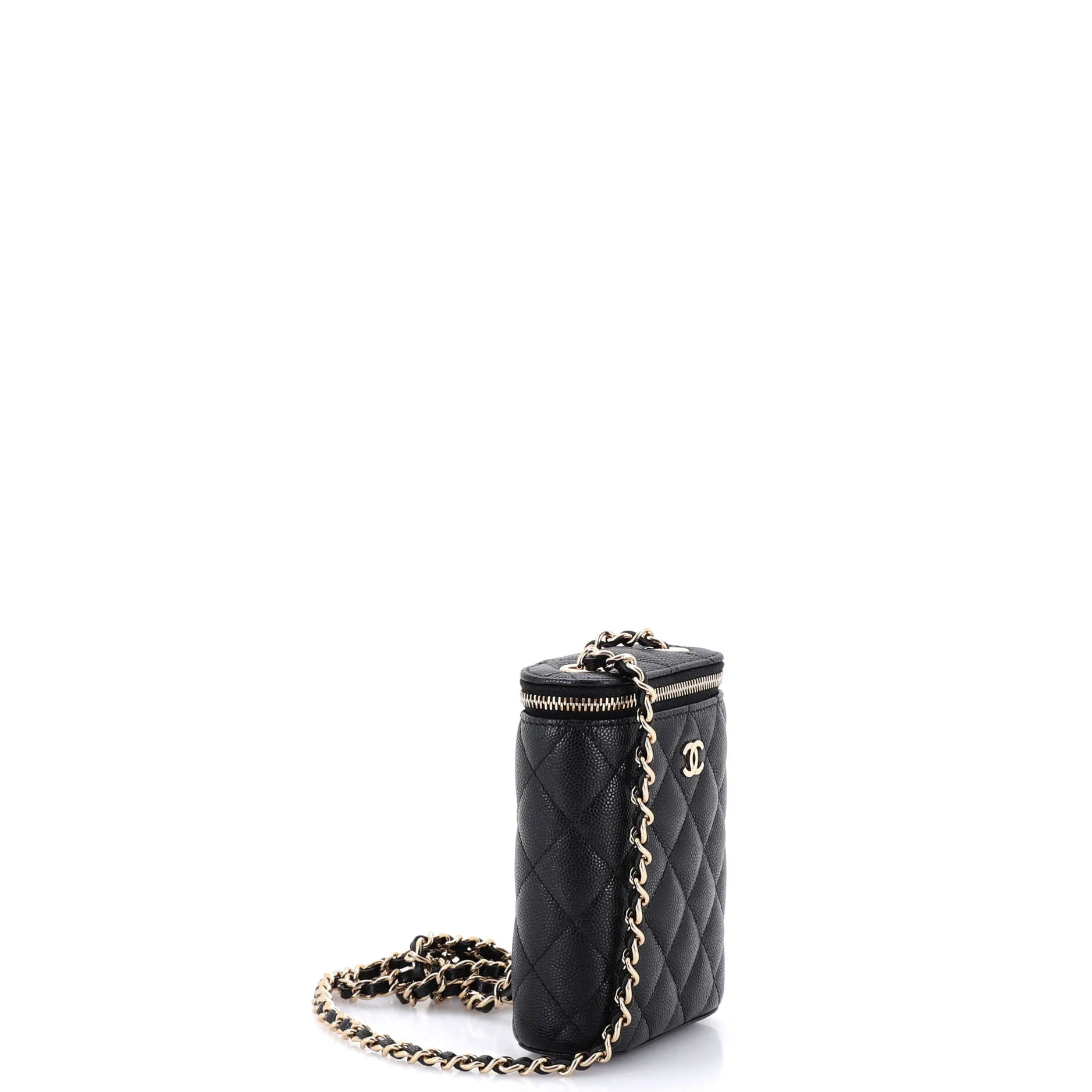 Vertical Classic Vanity Case with Chain Quilted Caviar Small - Image 2