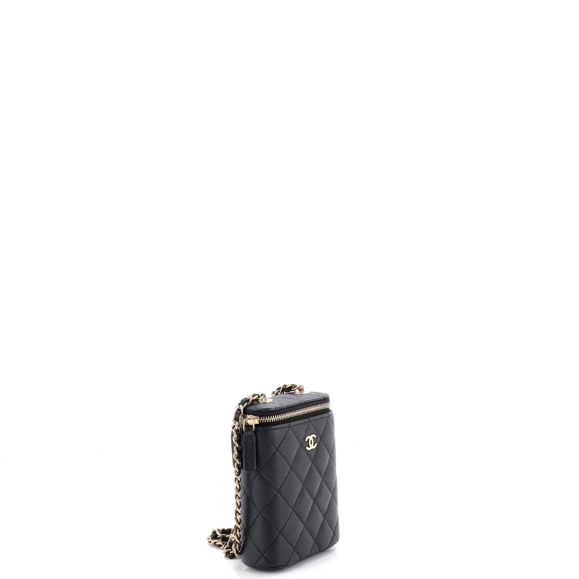 Vertical Classic Vanity Case with Chain Quilted Caviar Small - Image 2