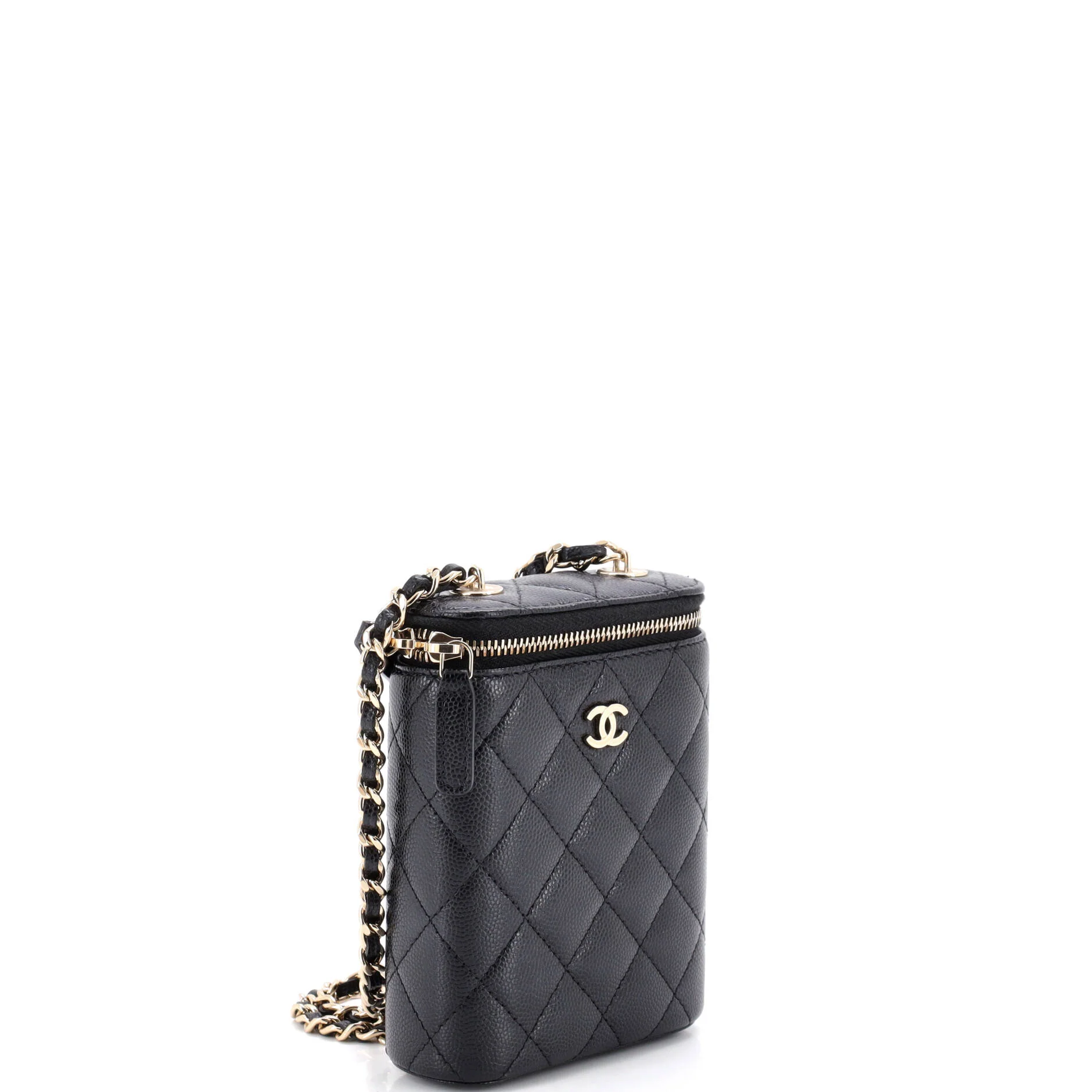 Vertical Classic Vanity Case with Chain Quilted Caviar Small - Image 2