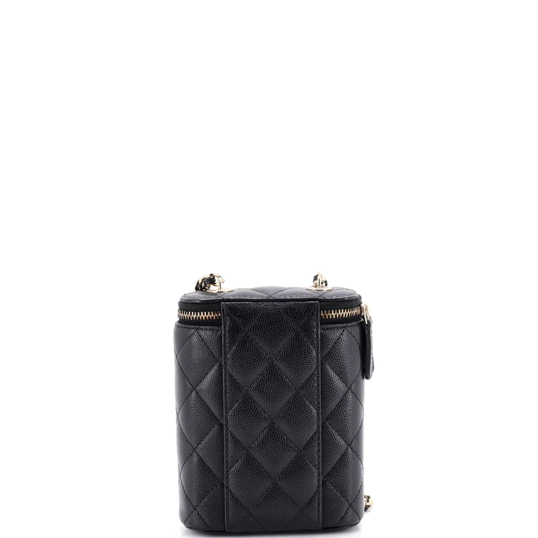 Vertical Classic Vanity Case with Chain Quilted Caviar Small - Image 3