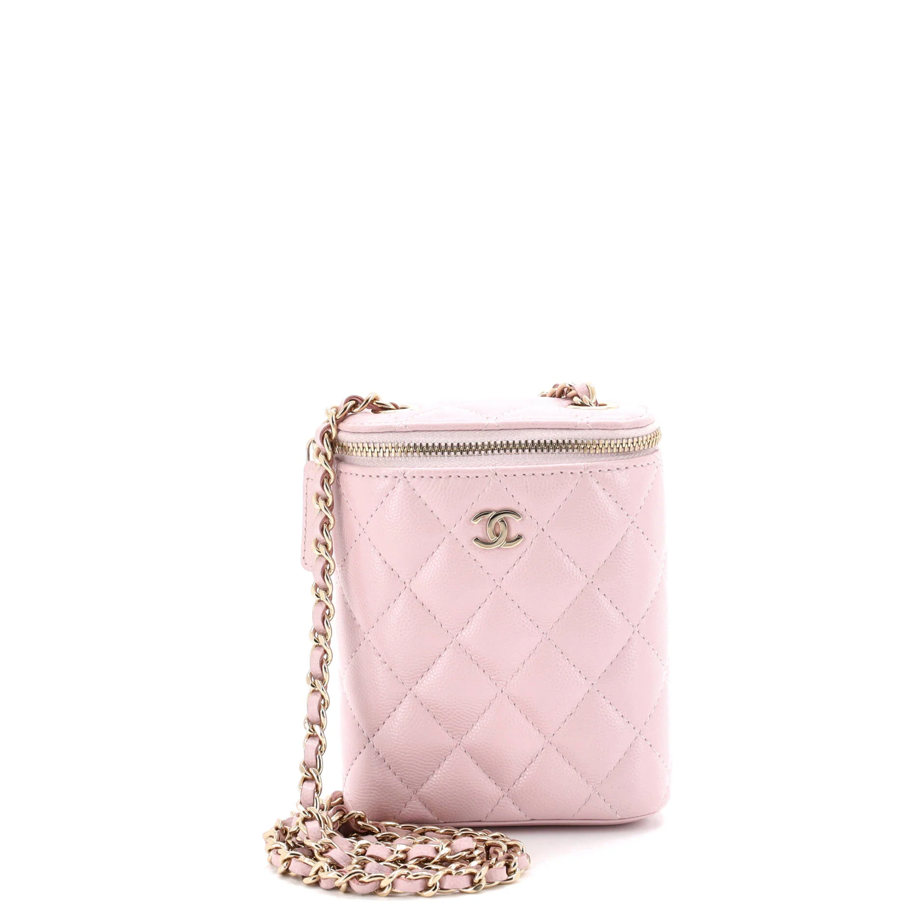 Vertical Classic Vanity Case with Chain Quilted Caviar Small