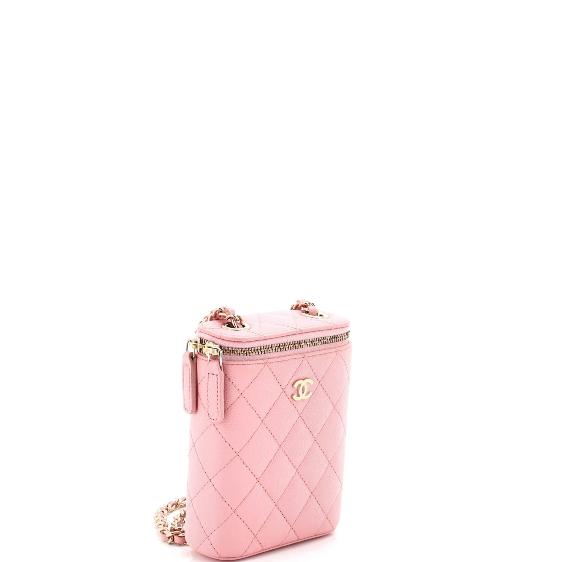 Vertical Classic Vanity Case with Chain Quilted Caviar Small - Image 2
