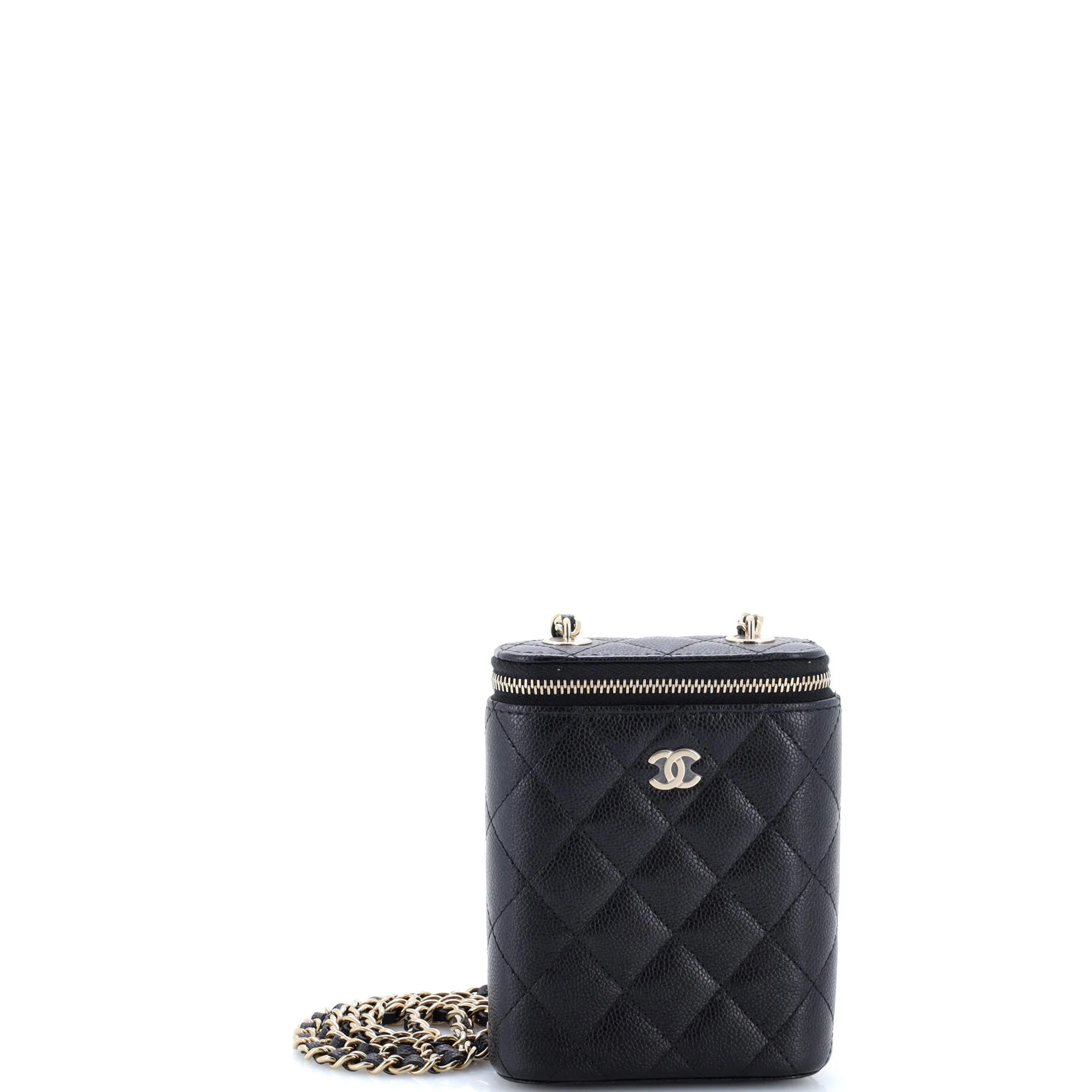 Vertical Classic Vanity Case with Chain Quilted Caviar Small