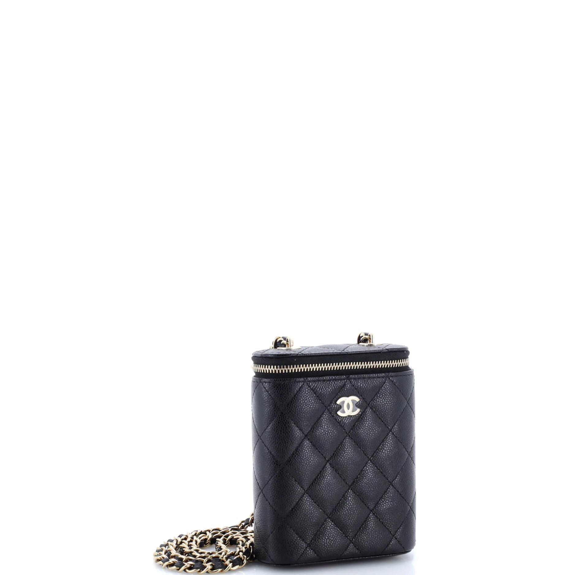 Vertical Classic Vanity Case with Chain Quilted Caviar Small - Image 2