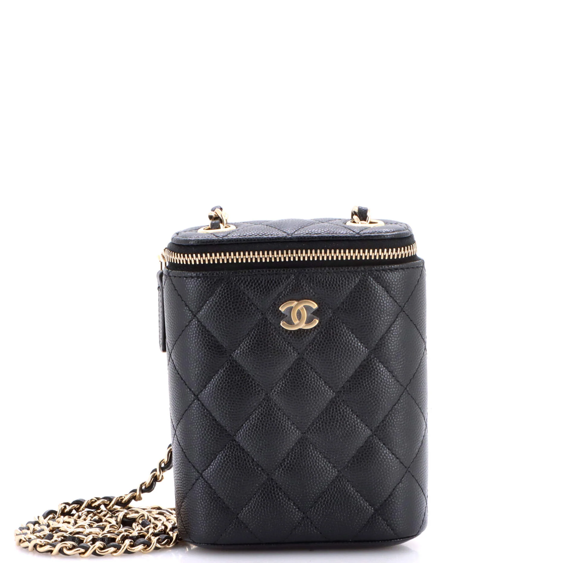 Vertical Classic Vanity Case with Chain Quilted Caviar Small