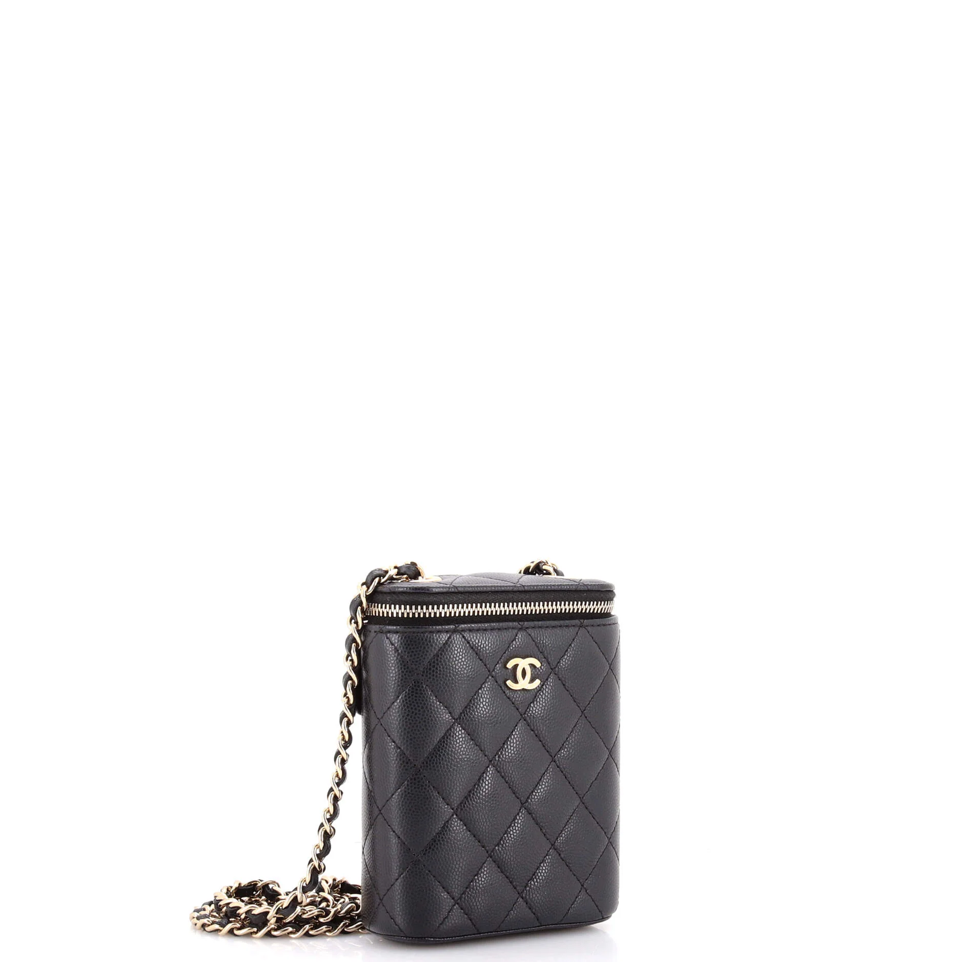 Vertical Classic Vanity Case with Chain Quilted Caviar Small - Image 2