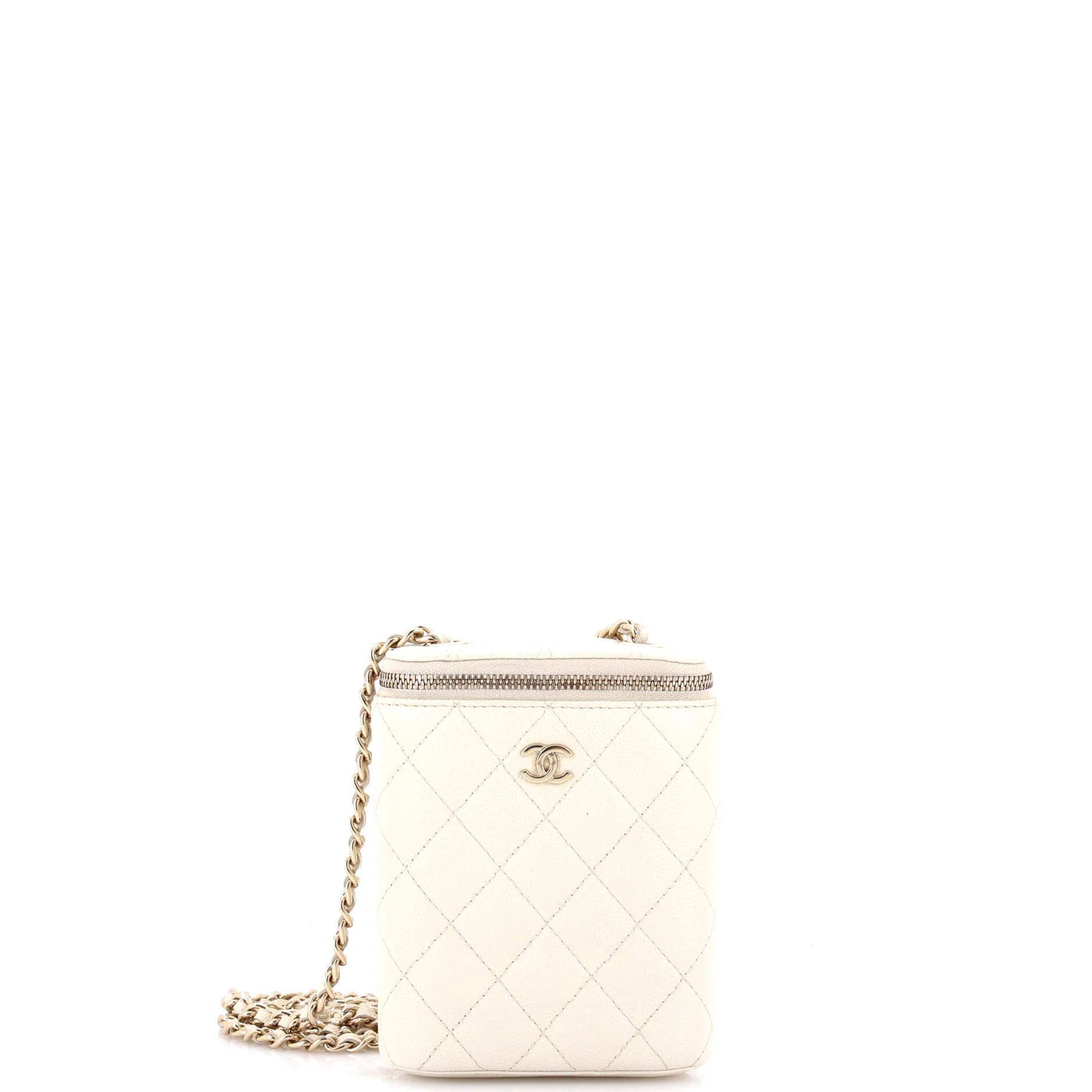 Vertical Classic Vanity Case with Chain Quilted Caviar Small