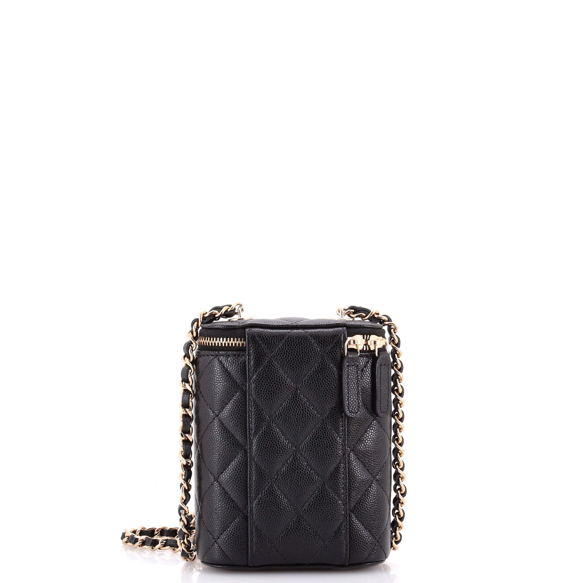 Vertical Classic Vanity Case with Chain Quilted Caviar Small - Image 3
