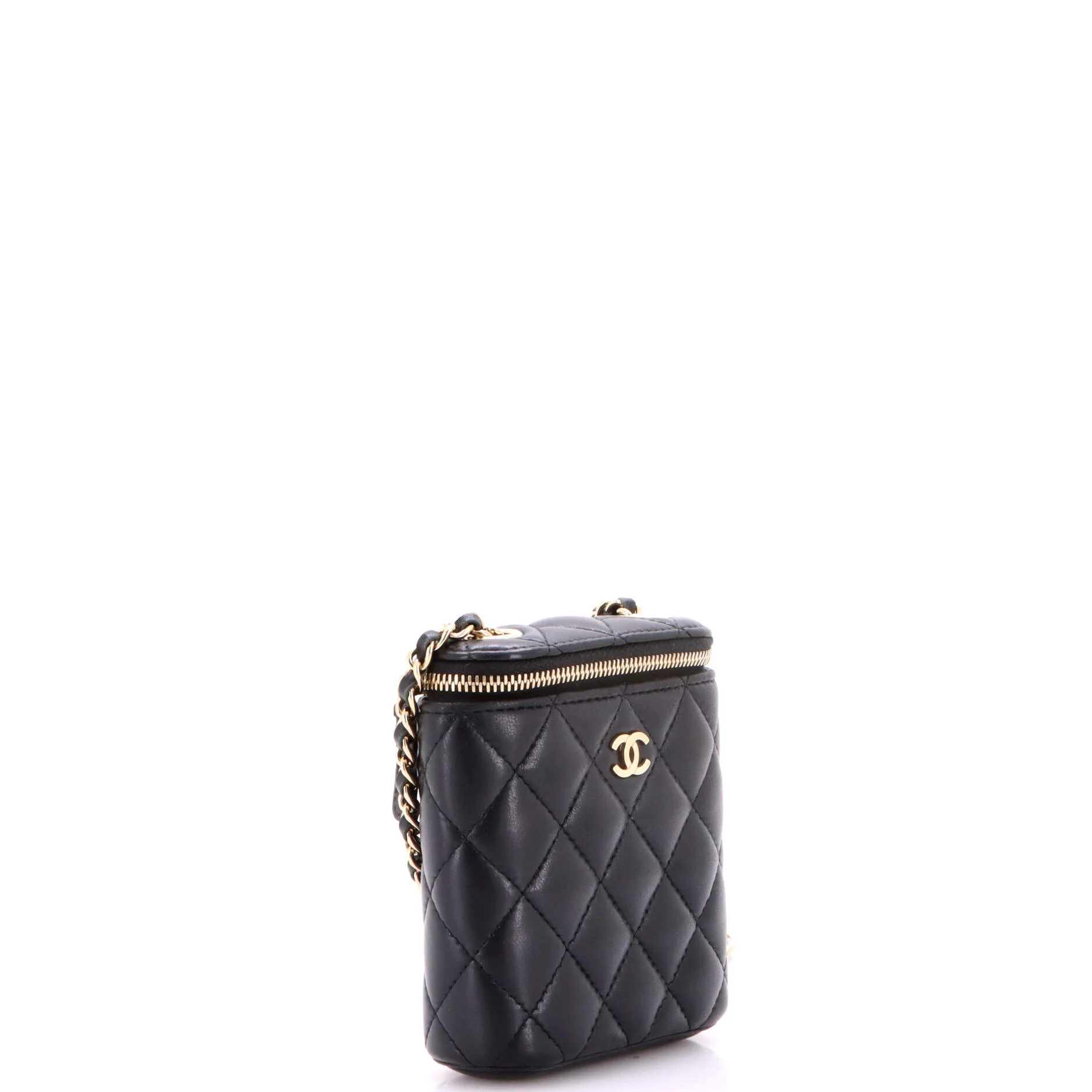 Vertical Classic Vanity Case with Chain Quilted Lambskin Small - Image 2