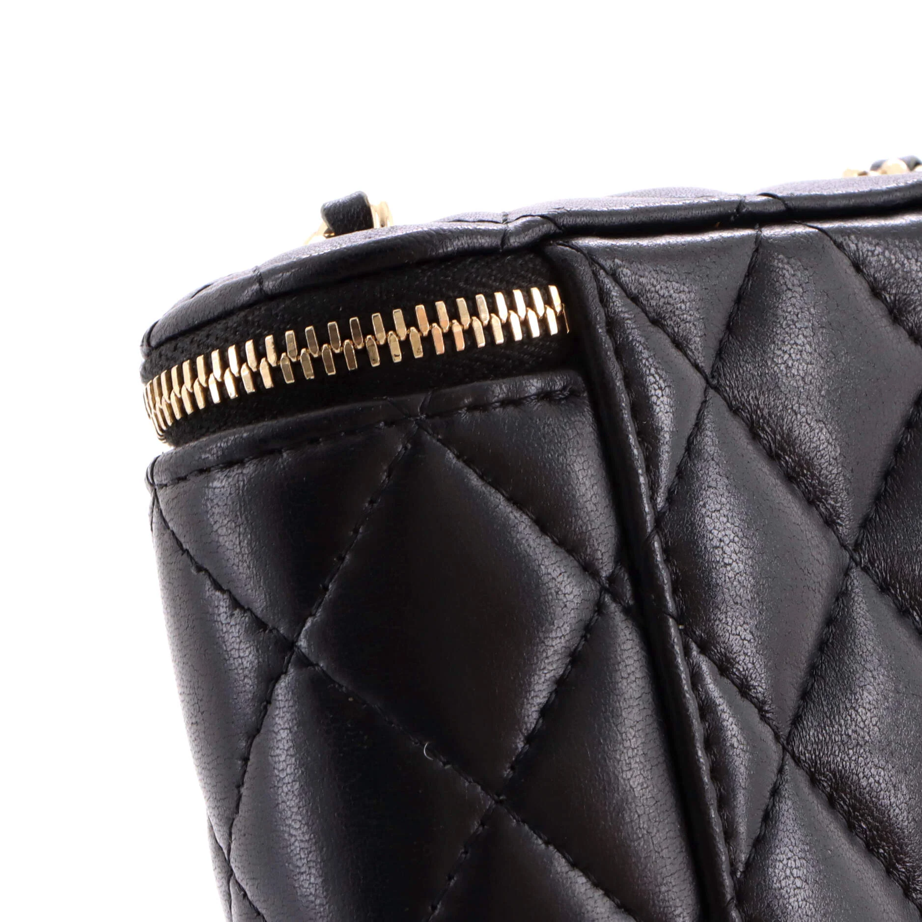 Vertical Classic Vanity Case with Chain Quilted Lambskin Small - Image 6