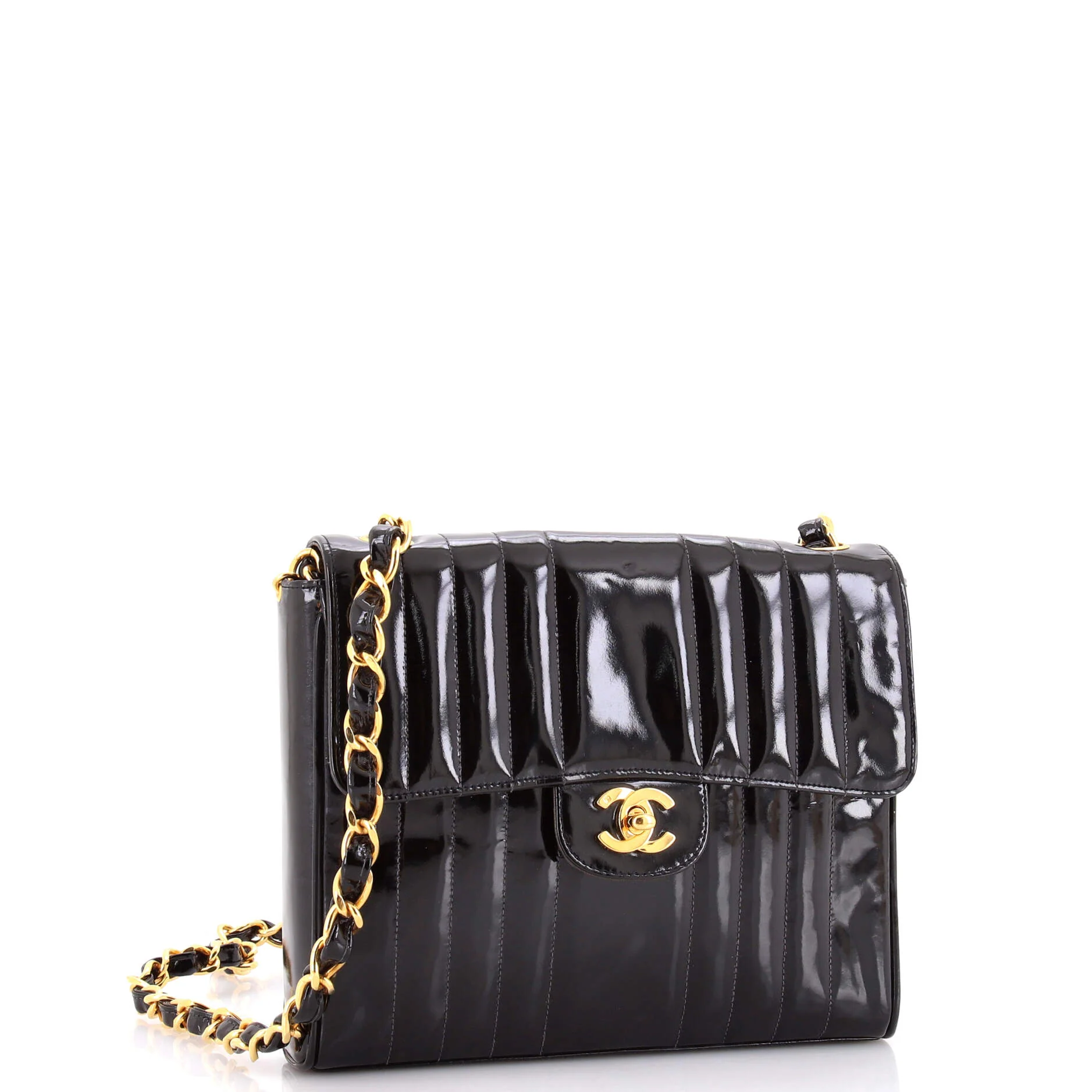 Vintage CC Chain Flap Bag Vertical Quilted Patent Small - Image 2