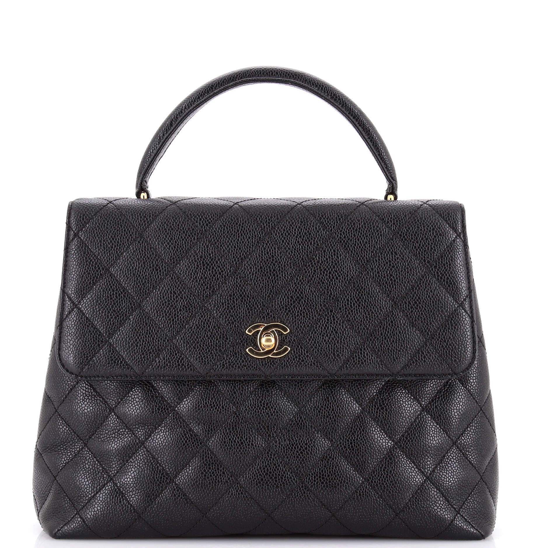 Vintage Classic Top Handle Flap Bag Quilted Caviar Jumbo
