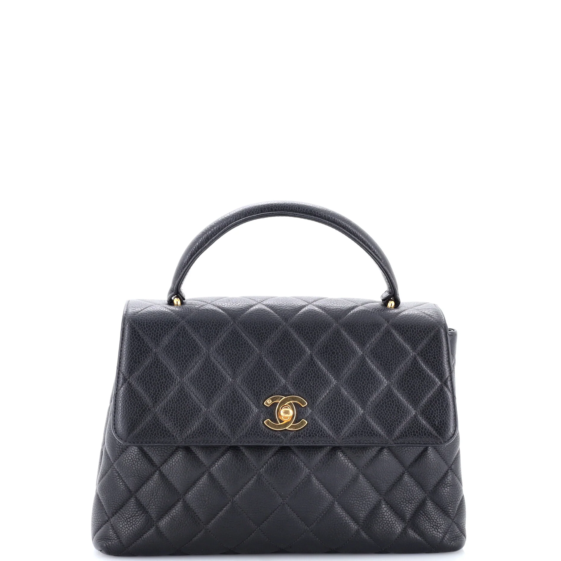 Vintage Classic Top Handle Flap Bag Quilted Caviar Medium