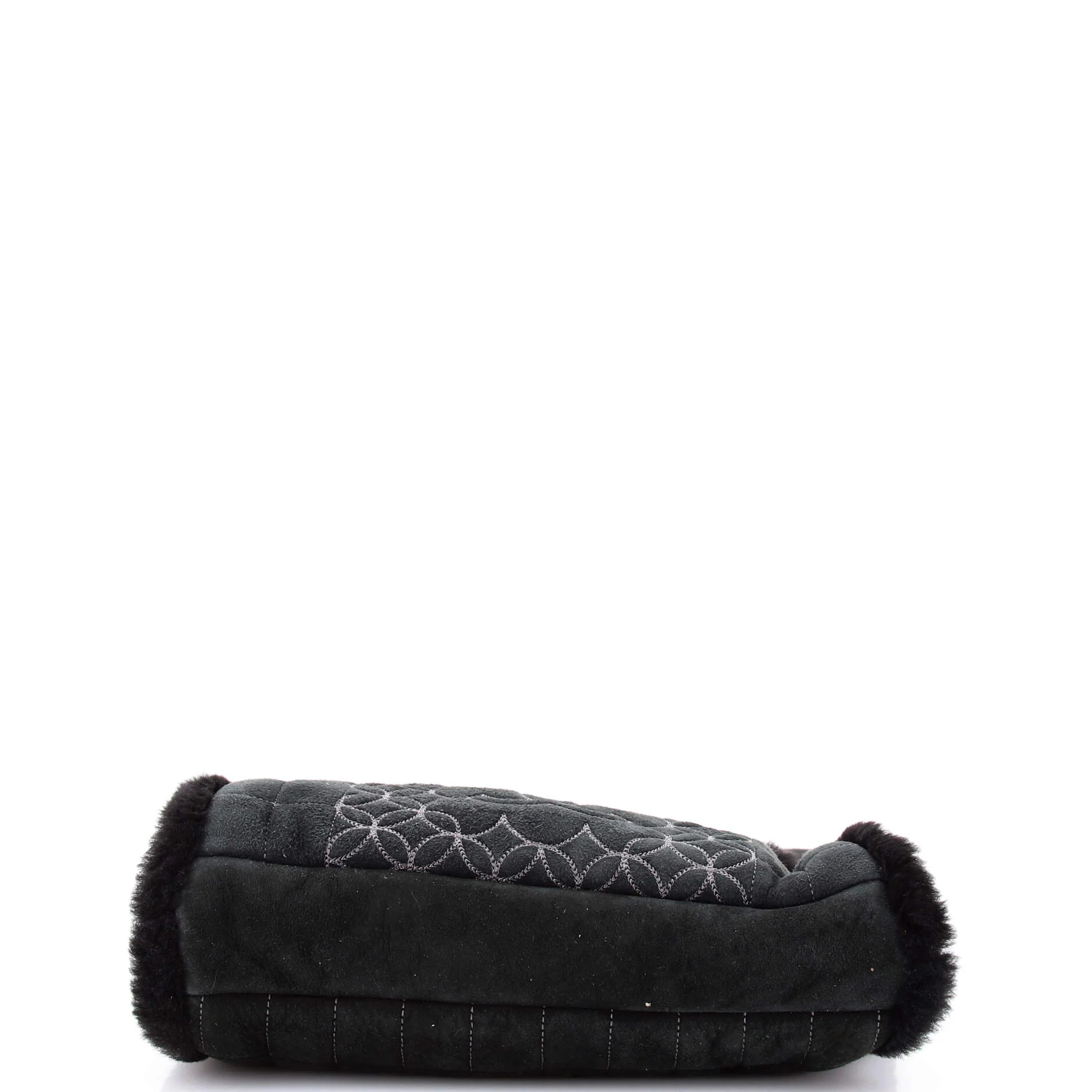 Vintage Embroidered CC Chain Tote Quilted Suede and Shearling - Image 5