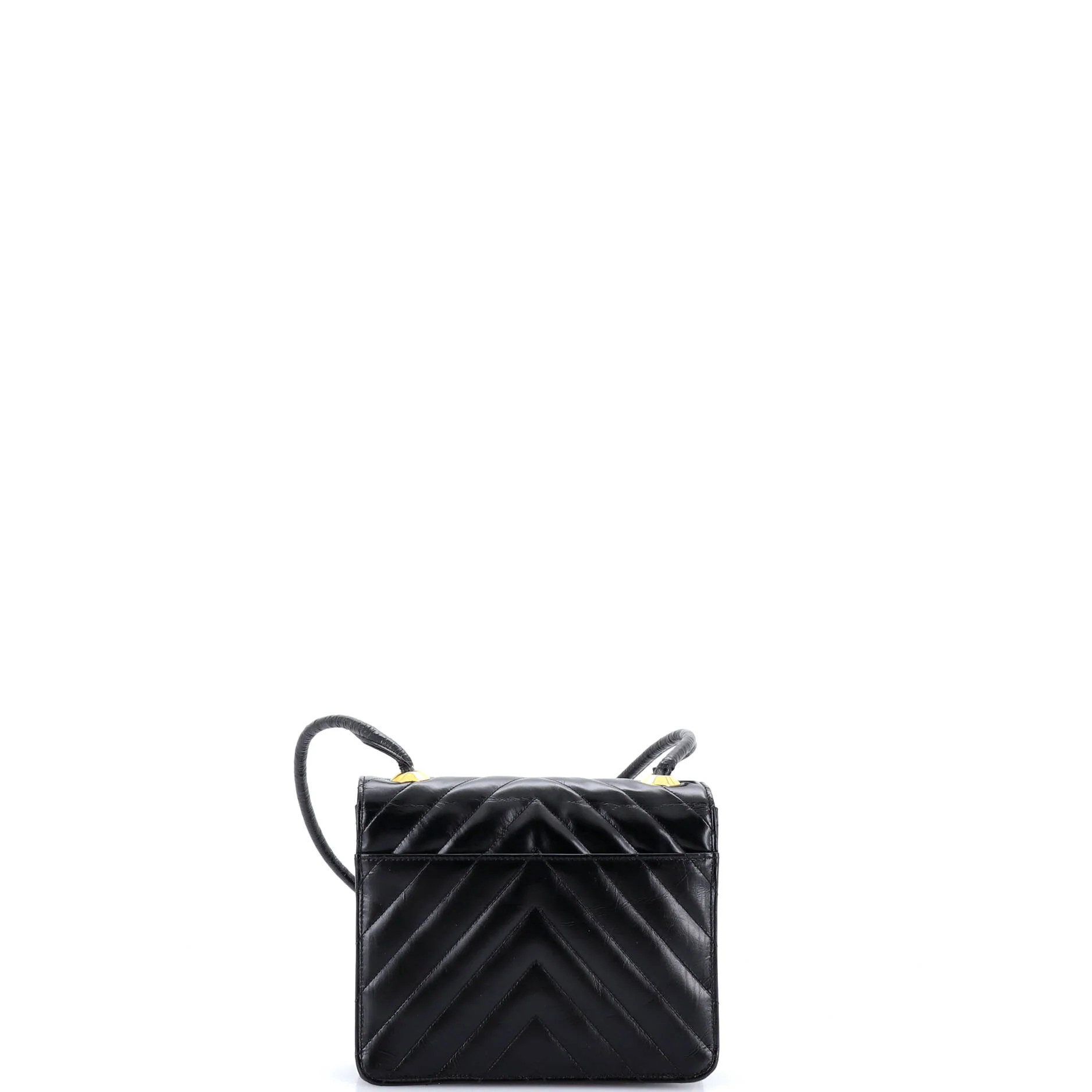 Vintage Push Lock Flap Bag Chevron Lambskin Small - Image 3