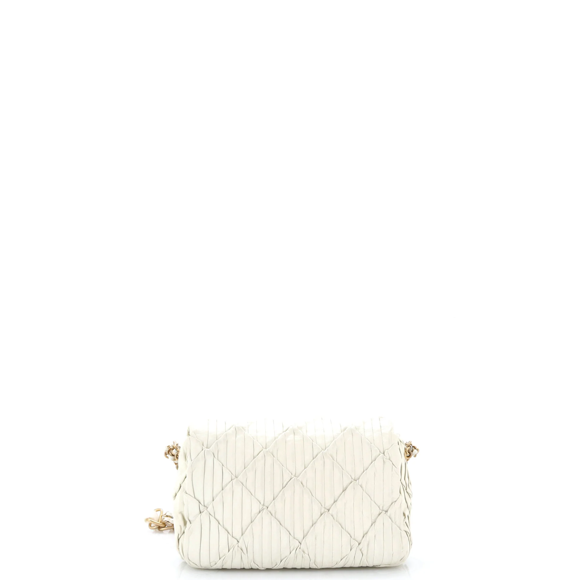 Woven Strap Medallion Chain Flap Bag Quilted Pleated Calfskin Small - Image 3