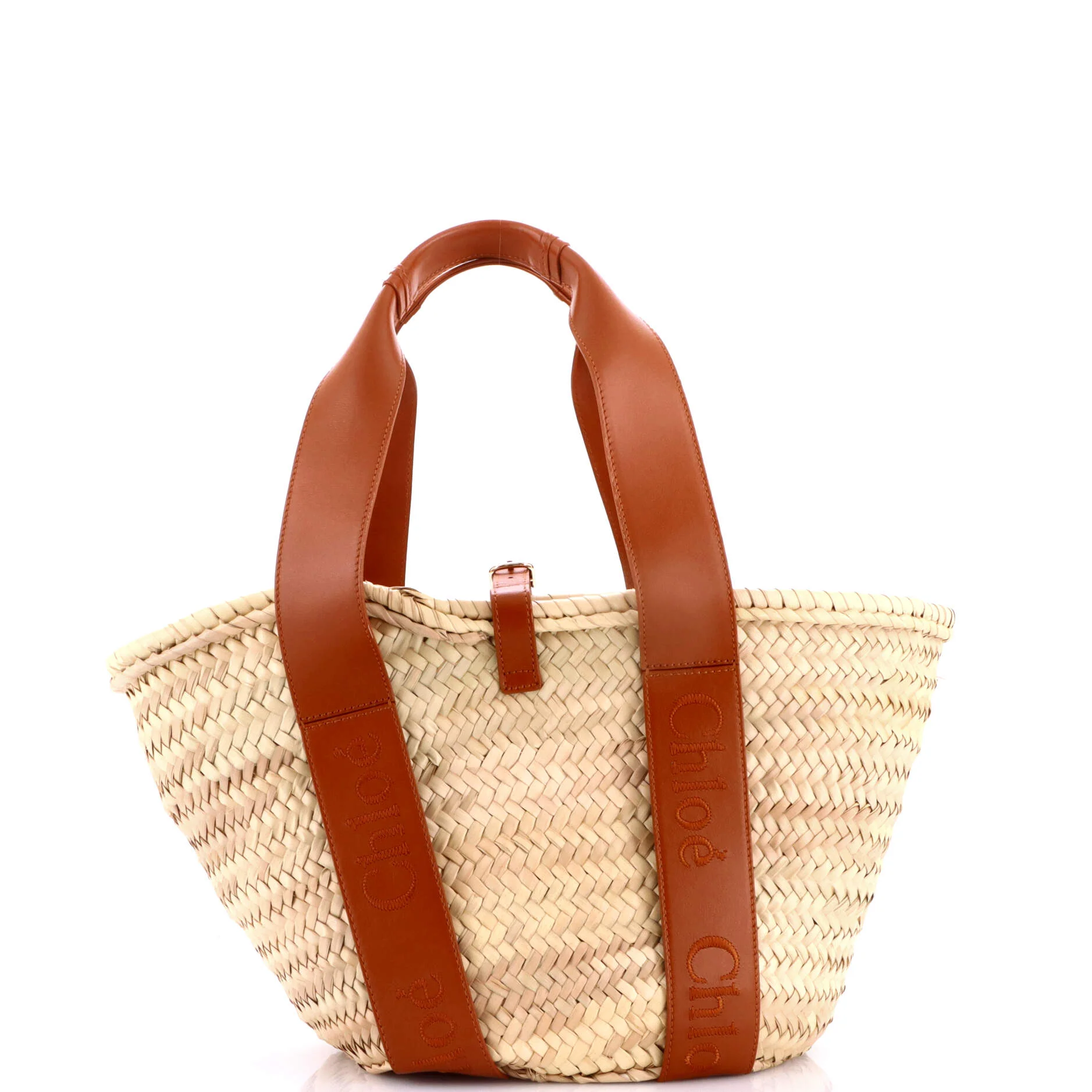 Sense Basket Tote Raffia with Leather Medium - Image 3