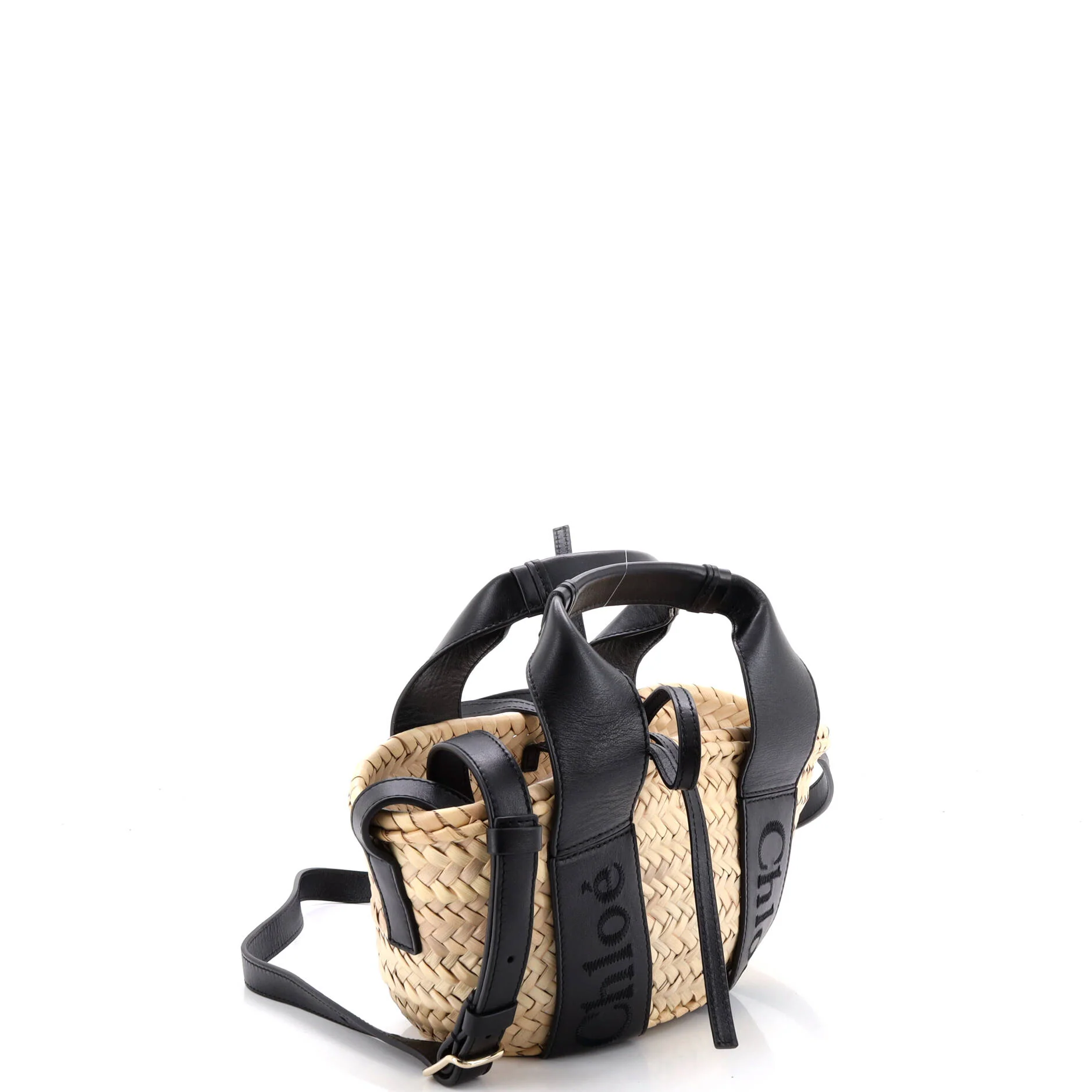Sense Basket Tote Raffia with Leather Small - Image 2