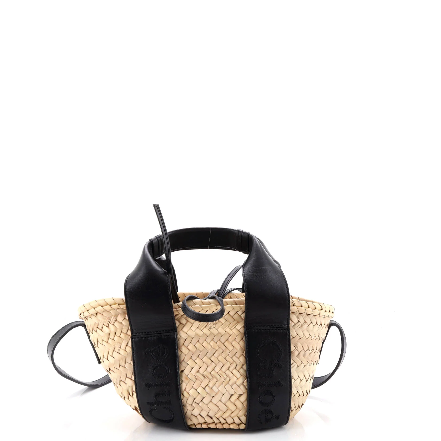 Sense Basket Tote Raffia with Leather Small - Image 3