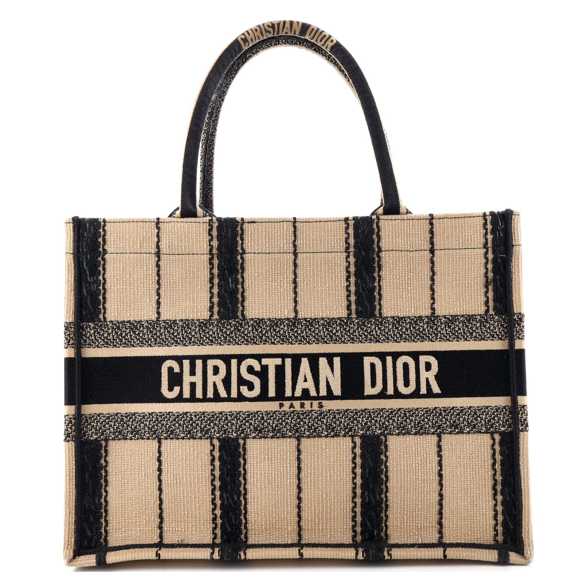 Book Tote Bayadere Stripe Embroidered Canvas Medium