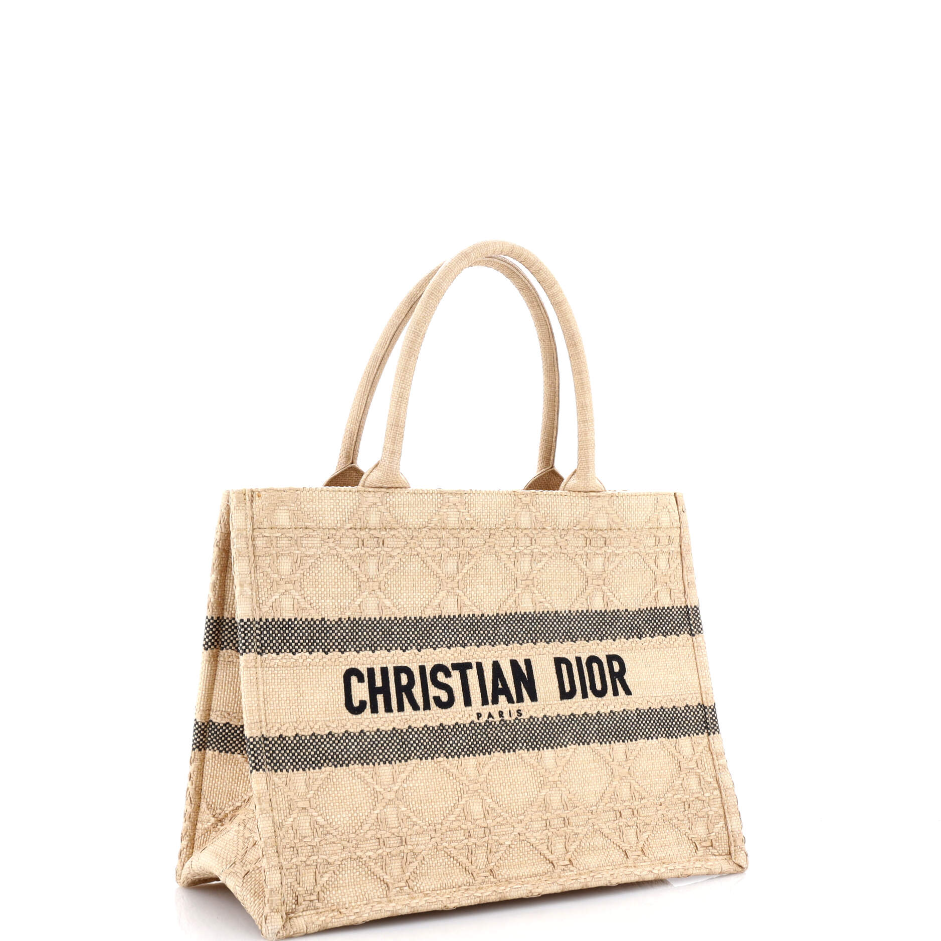 Book Tote Cannage Embroidered Raffia Medium - Image 2
