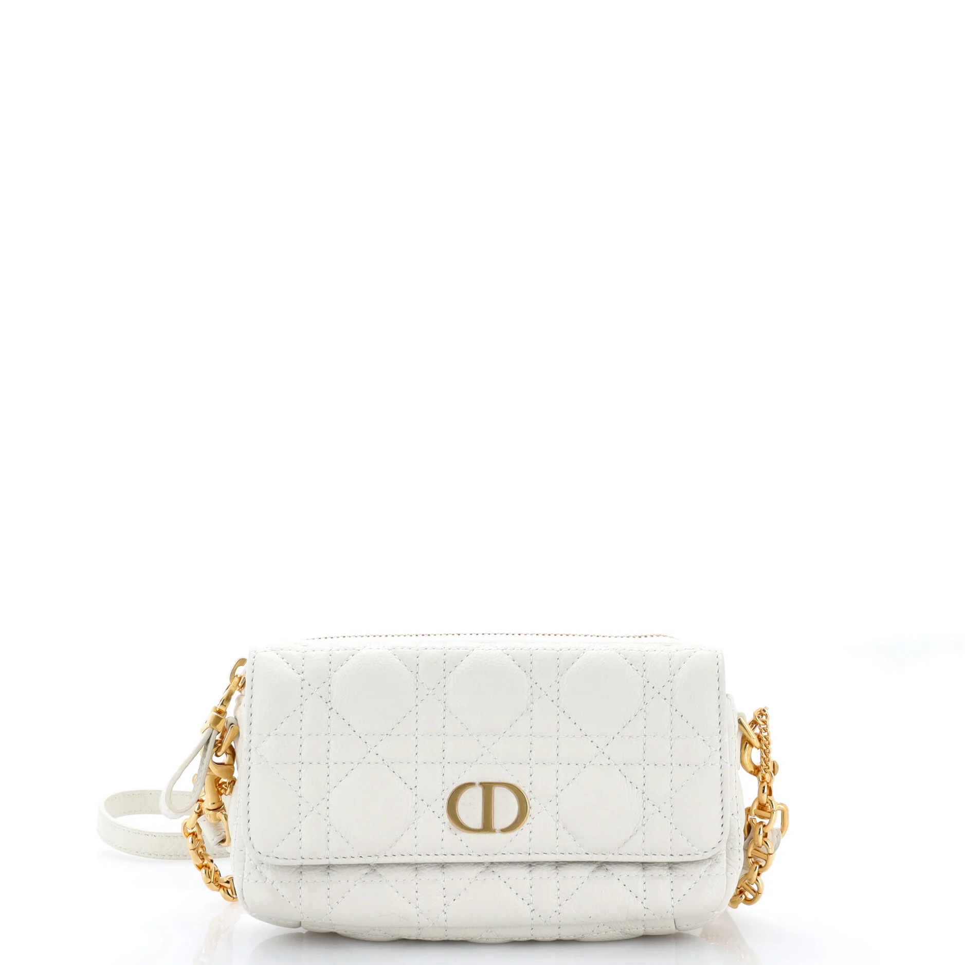 Caro Flap Double Pouch Crossbody Bag Cannage Quilt Calfskin