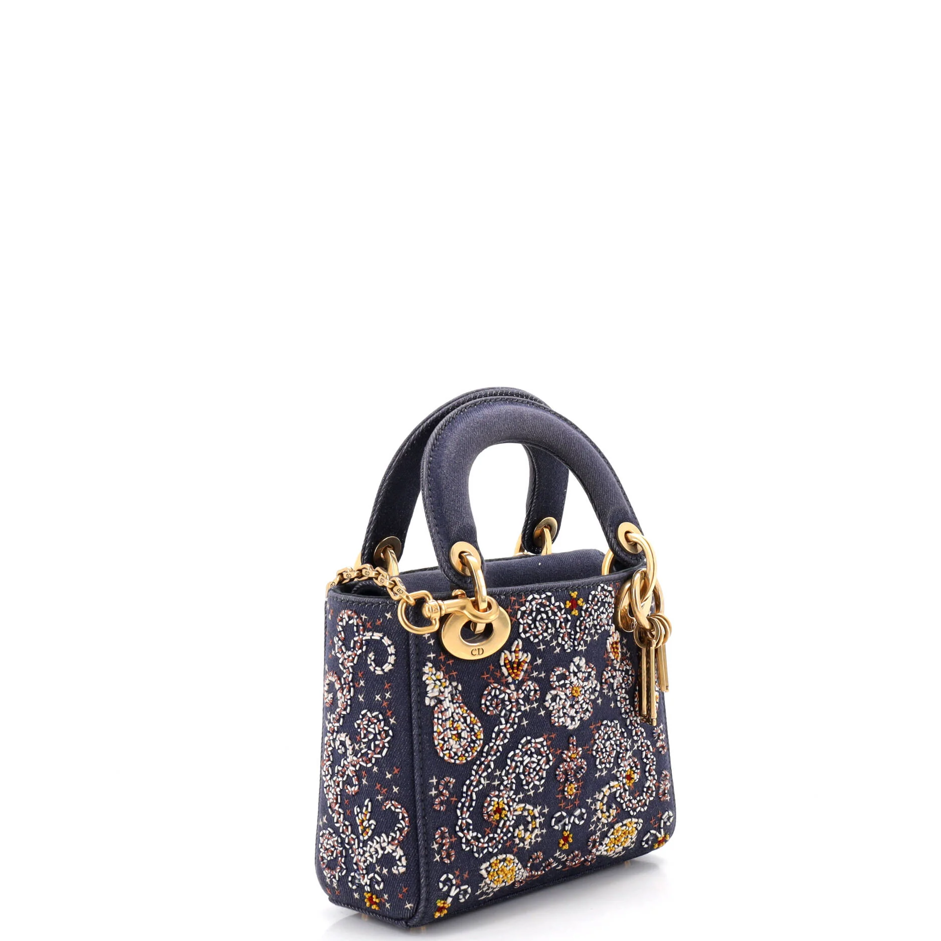 Lady Dior Chain Bag Beaded Denim Mini - Image 2