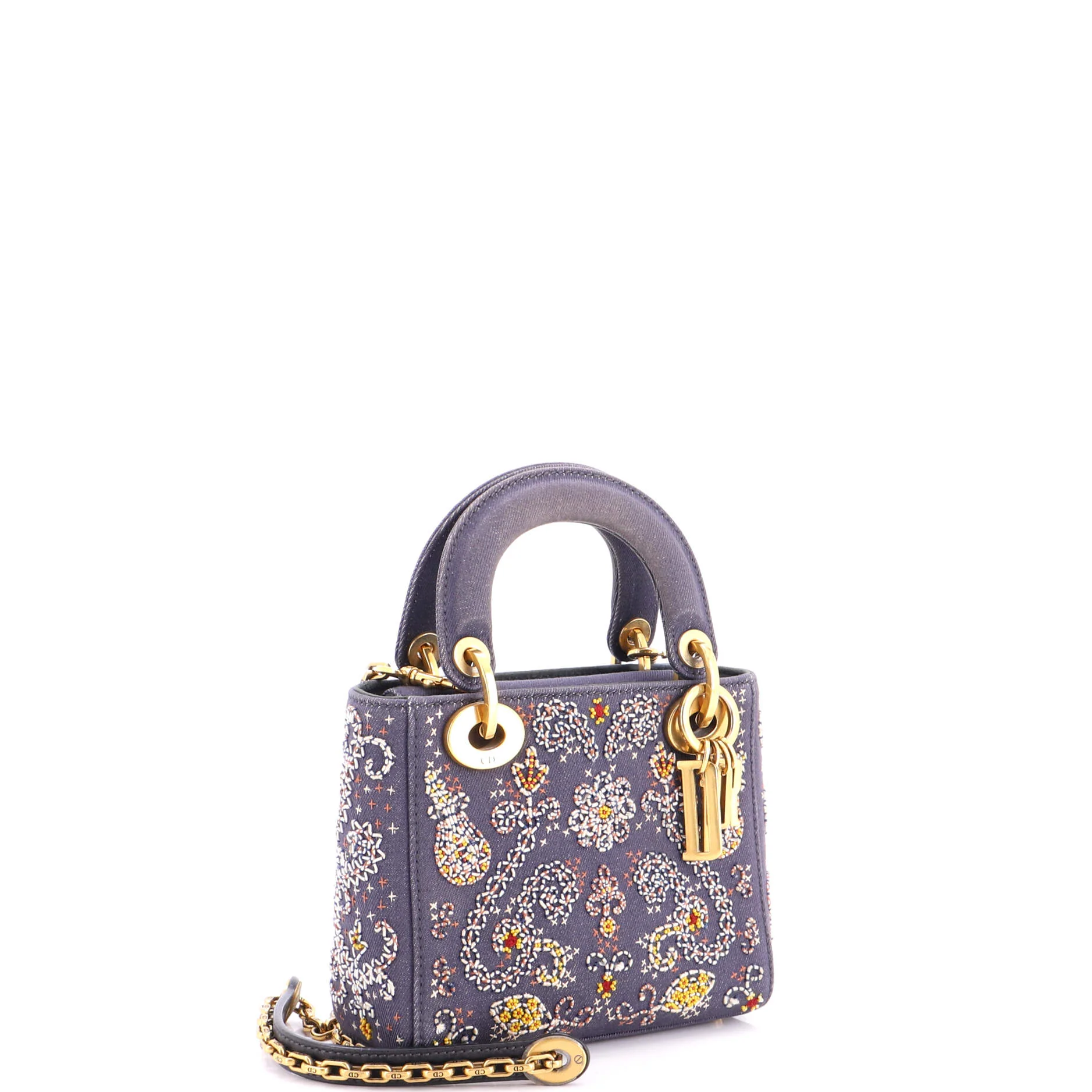 Lady Dior Chain Bag Beaded Denim Mini - Image 2