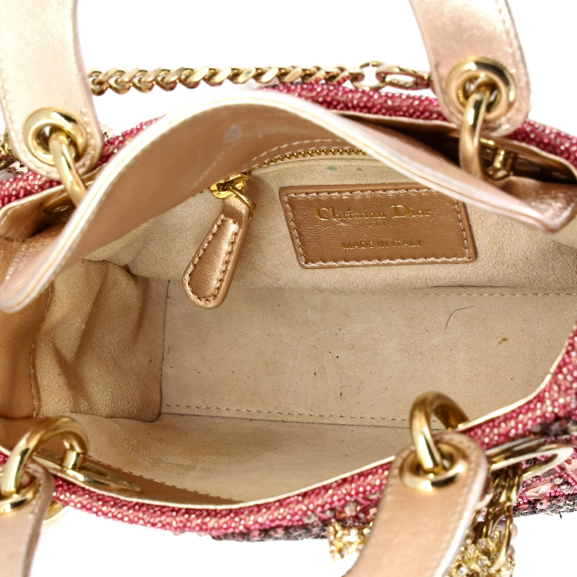 Lady Dior Chain Bag Cannage Beaded Satin with Metallic Leather Mini - Image 5