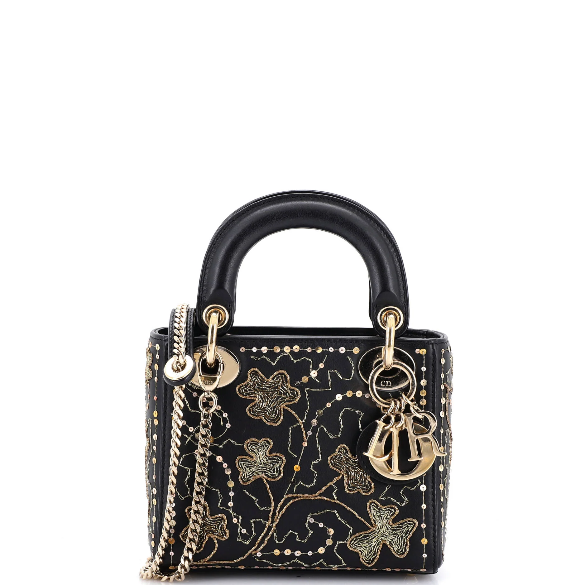 Lady Dior Chain Bag Embroidered Calfskin Mini