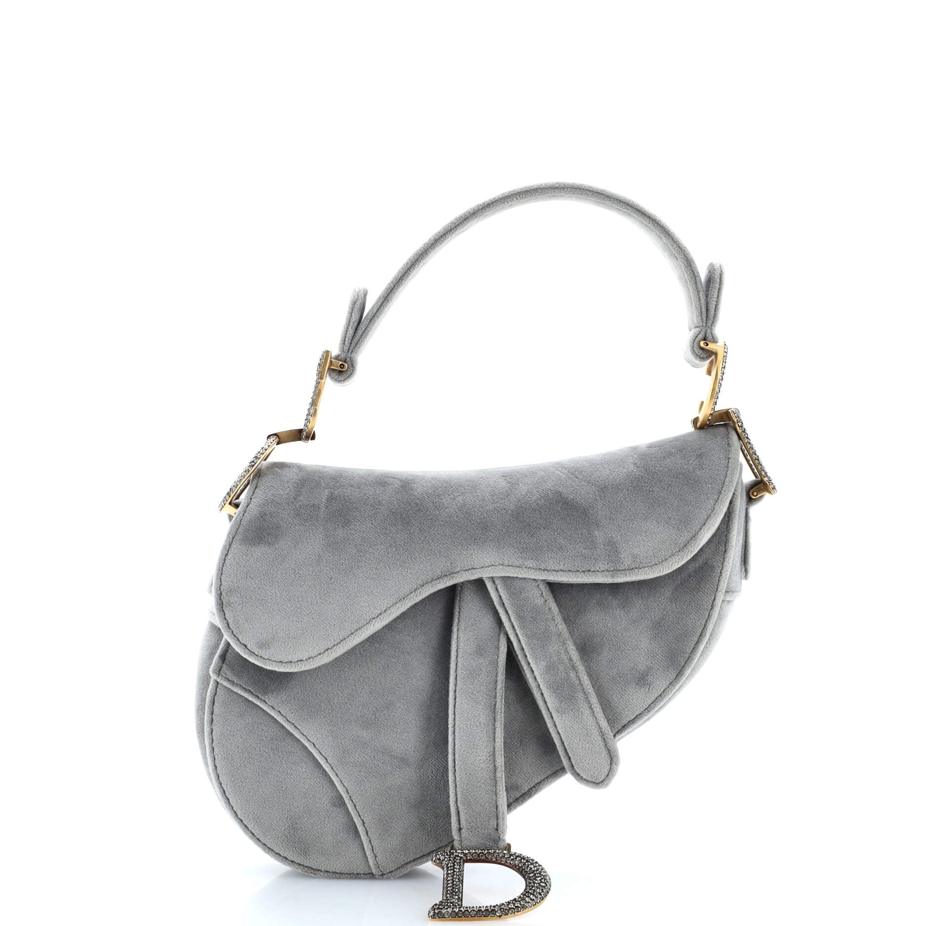 Saddle Handbag Velvet with Crystals Mini