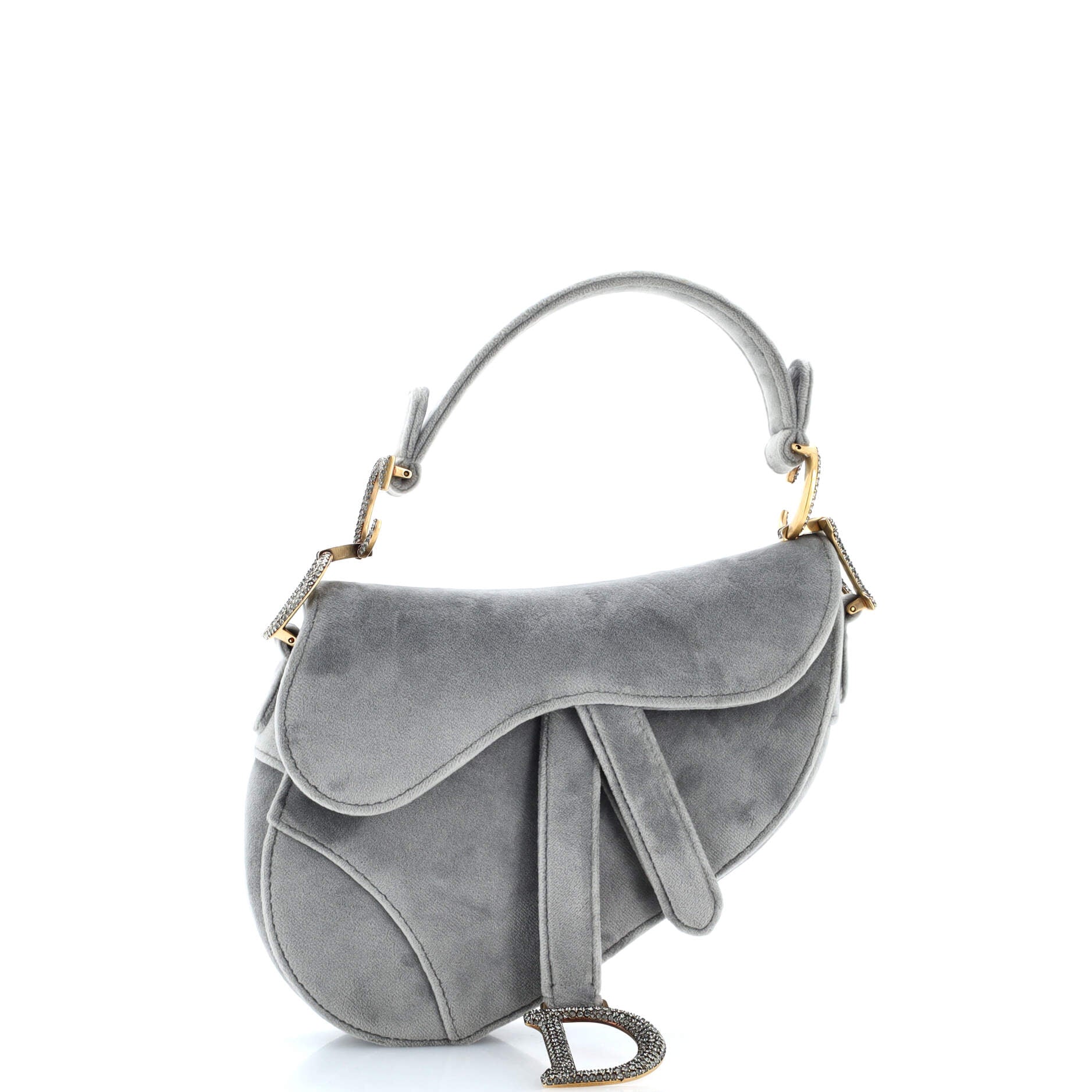 Saddle Handbag Velvet with Crystals Mini - Image 2