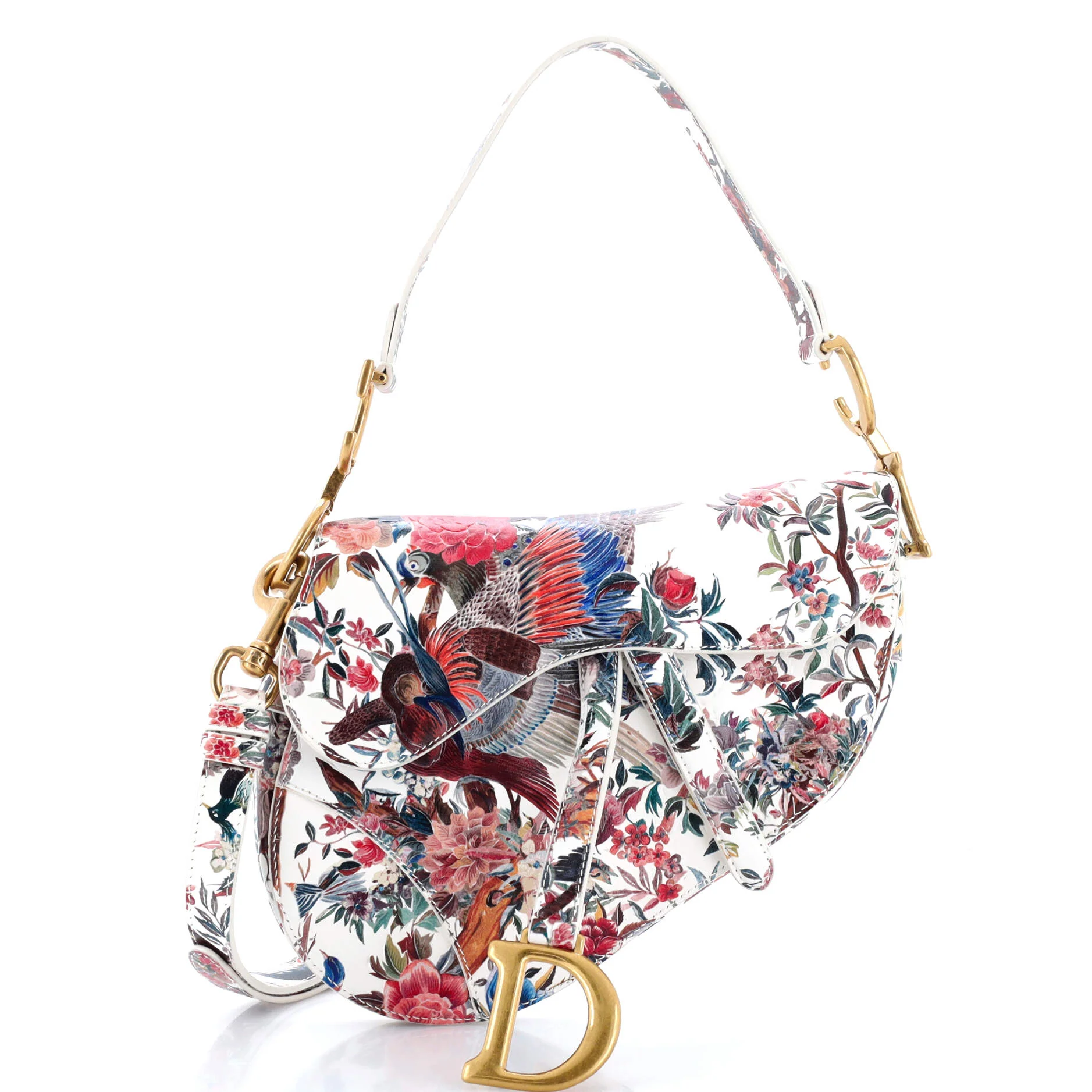 Saddle Handbag with Strap Printed Leather Medium