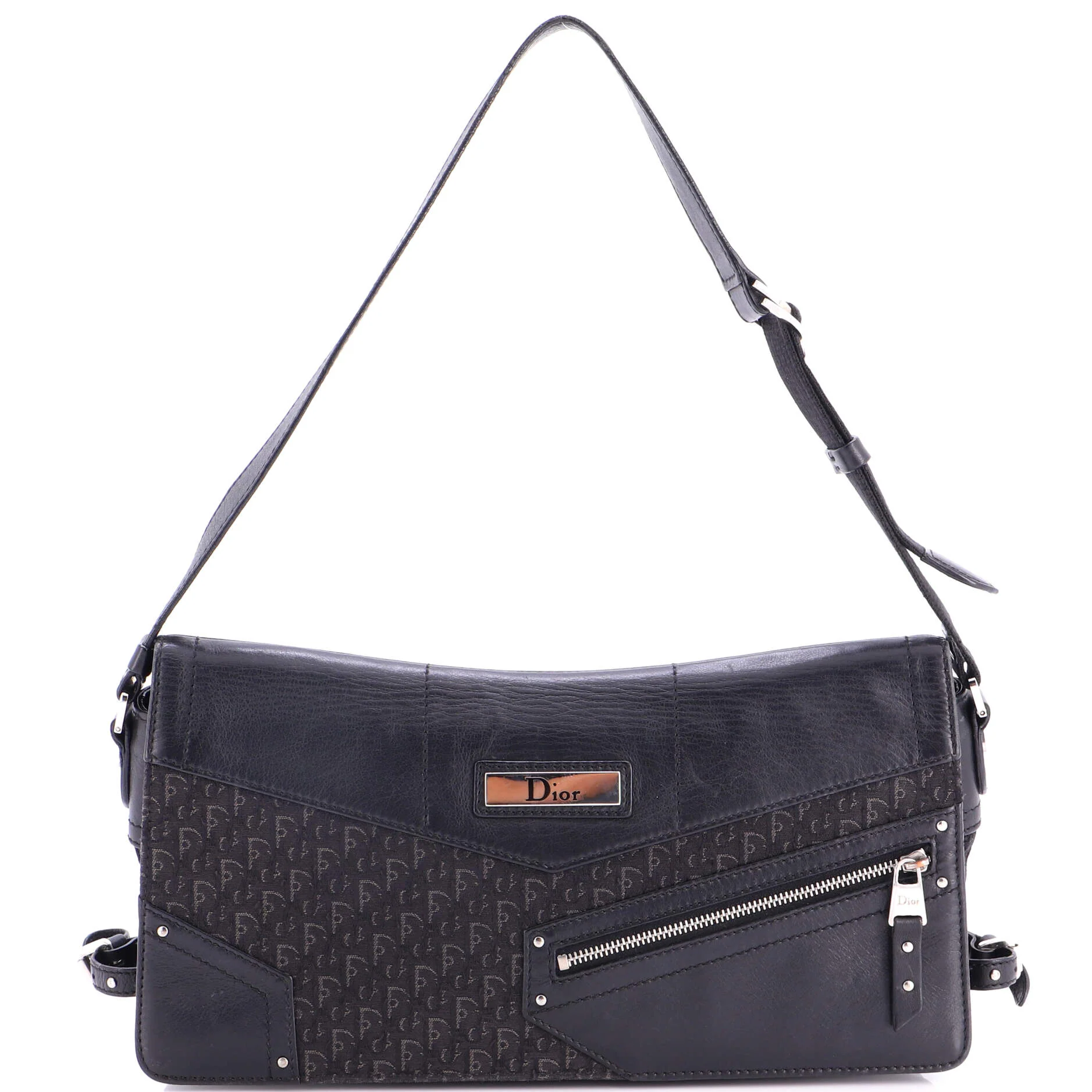 Vintage Street Chic Shoulder Handbag Diorissimo Canvas with Leather Medium