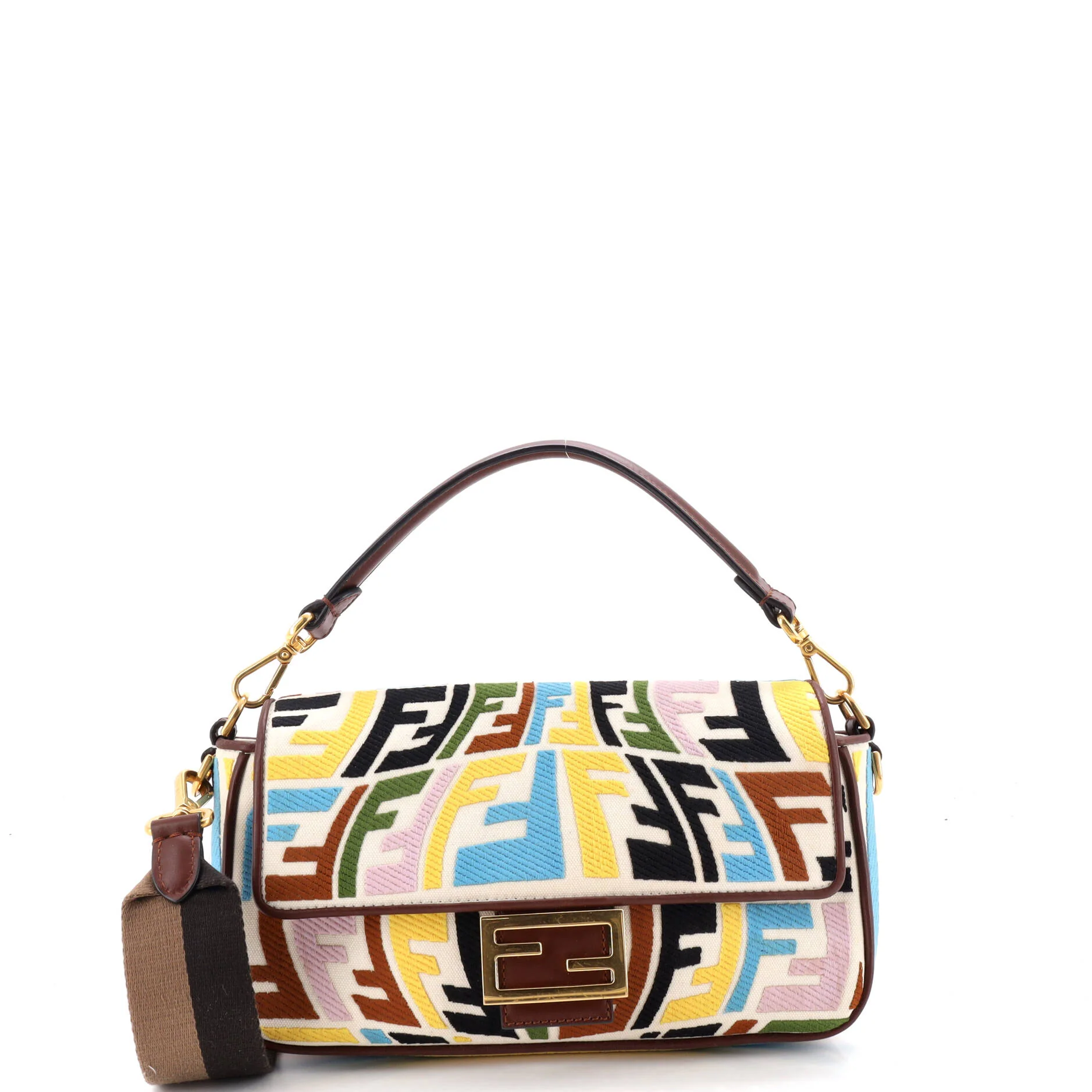 Baguette NM Bag Fish-Eye FF Embroidered Canvas Medium