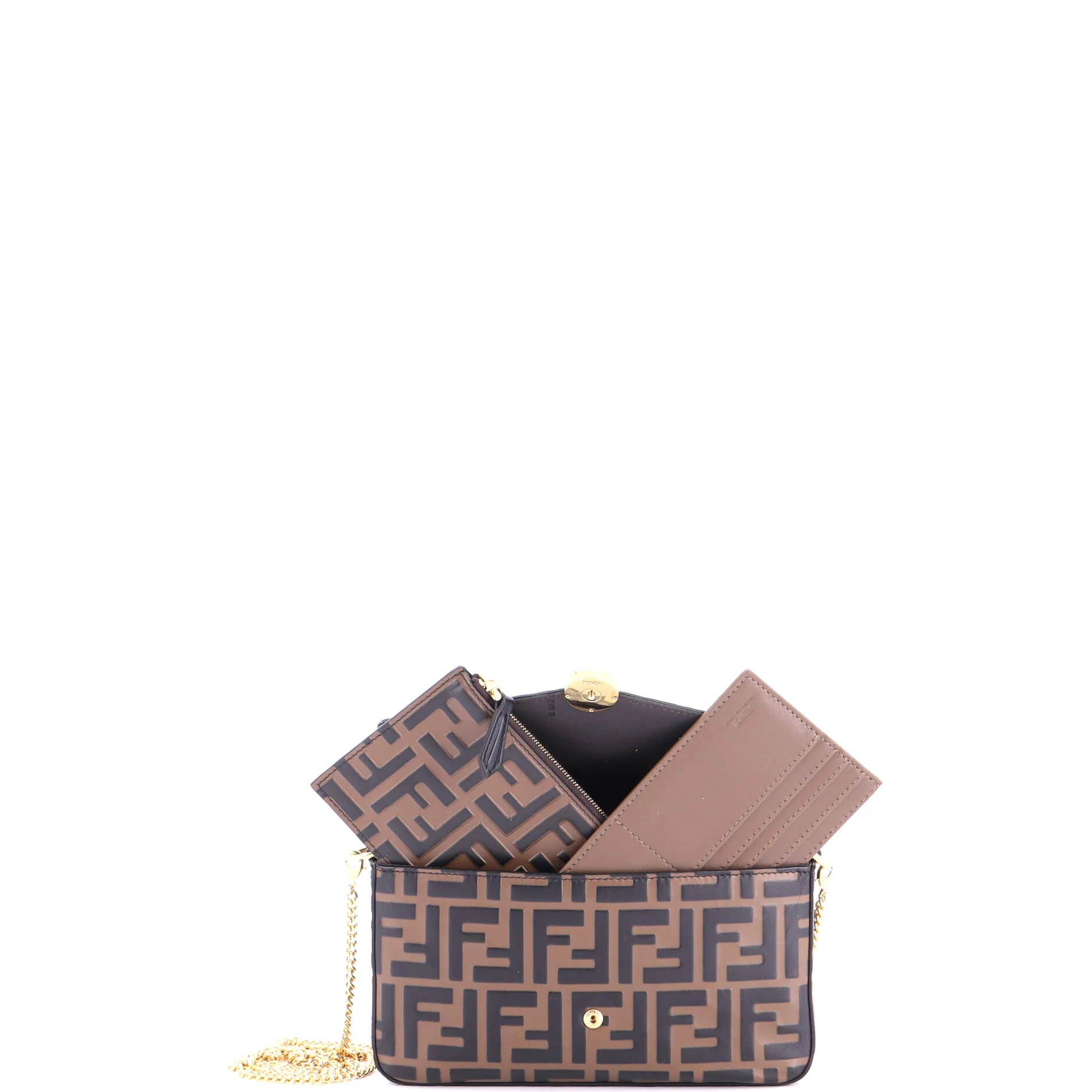 F is Fendi Envelope Clutch on Chain Zucca Embossed Leather - Image 2