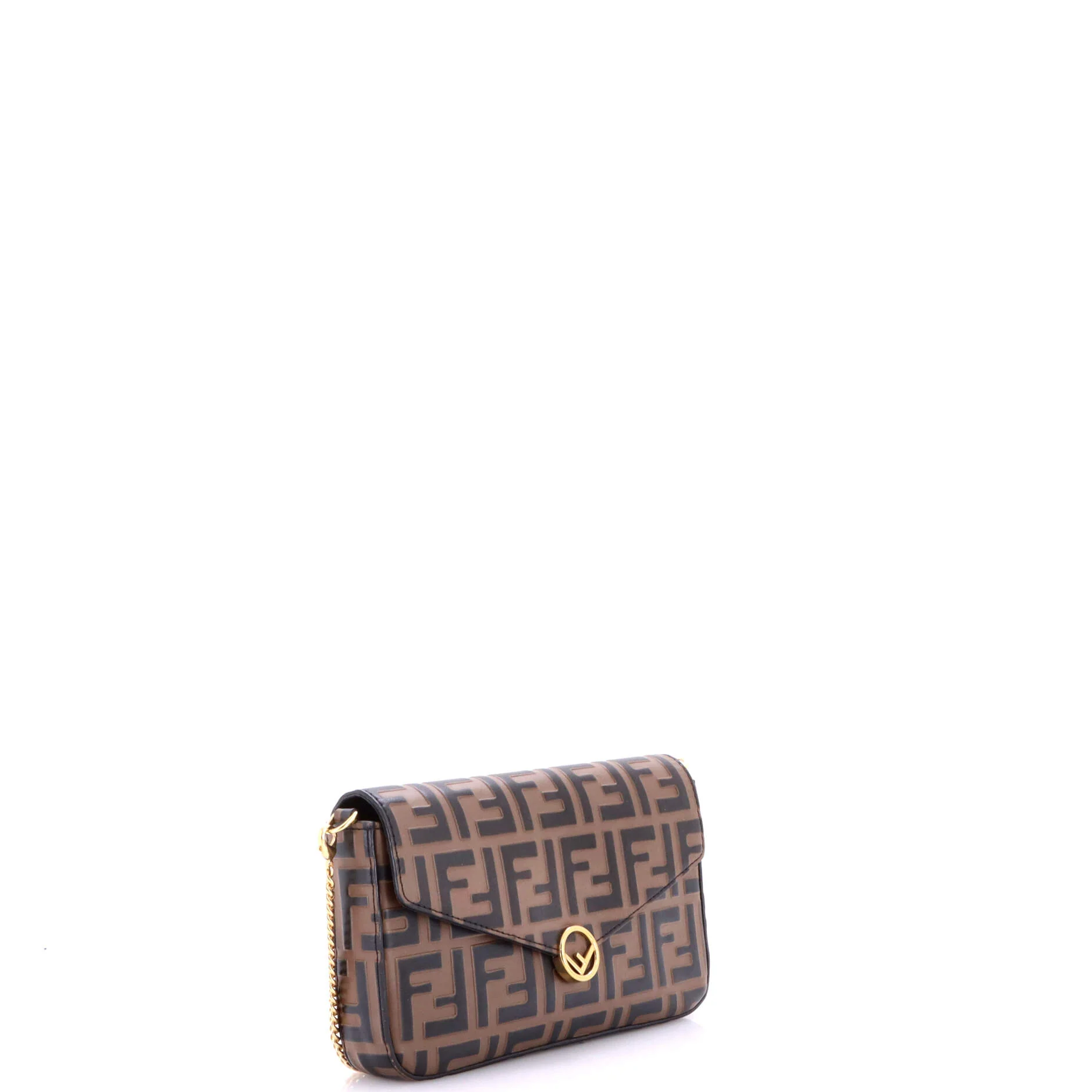 F is Fendi Envelope Clutch on Chain Zucca Embossed Leather - Image 3