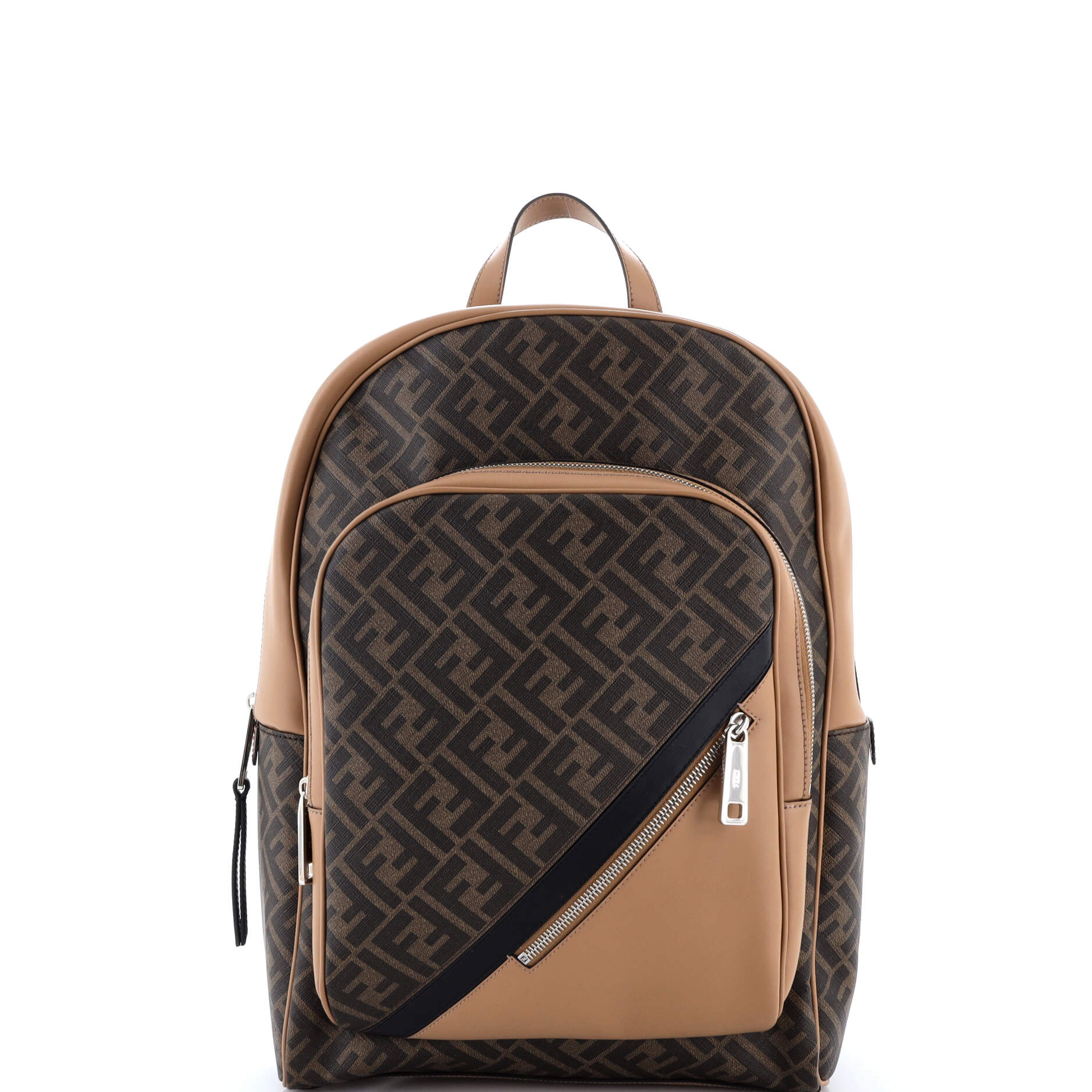 Front Pocket Chiodo Backpack Zucca Coated Canvas with Leather Large