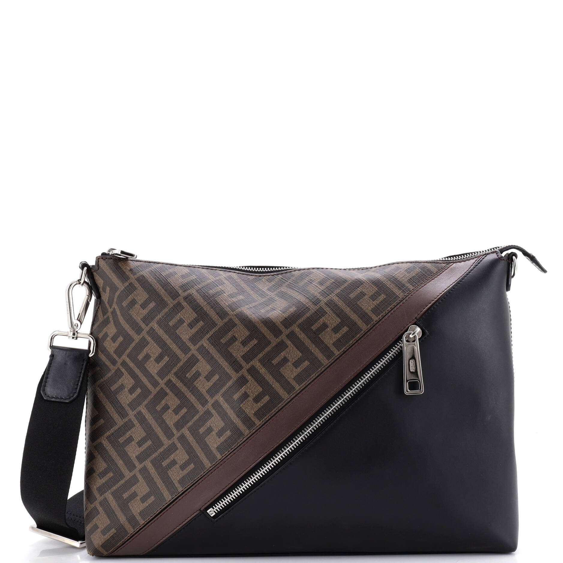 Front Zip Messenger Zucca Coated Canvas and Leather Large