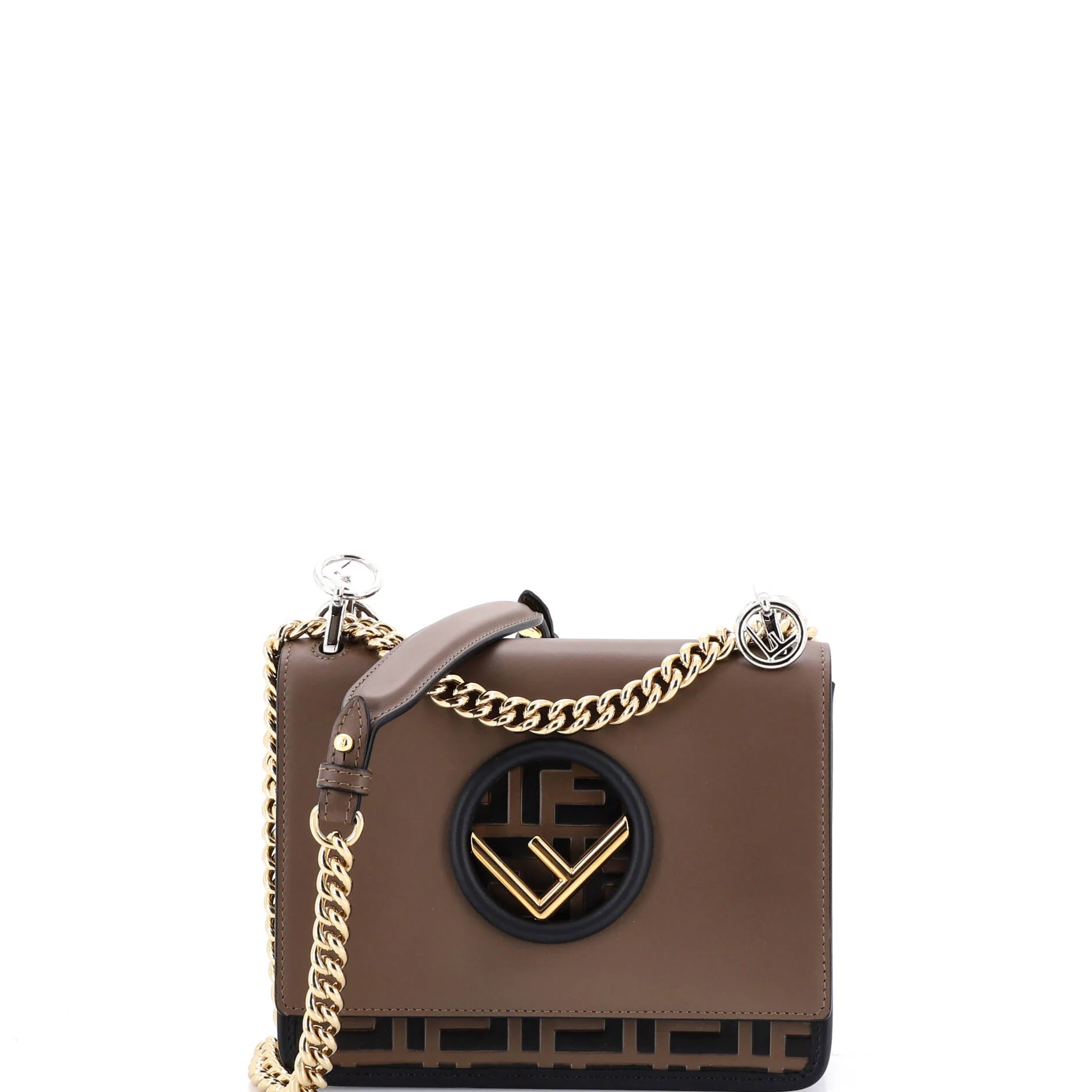 Kan I F Shoulder Bag Leather with Zucca Embossed Detail Small