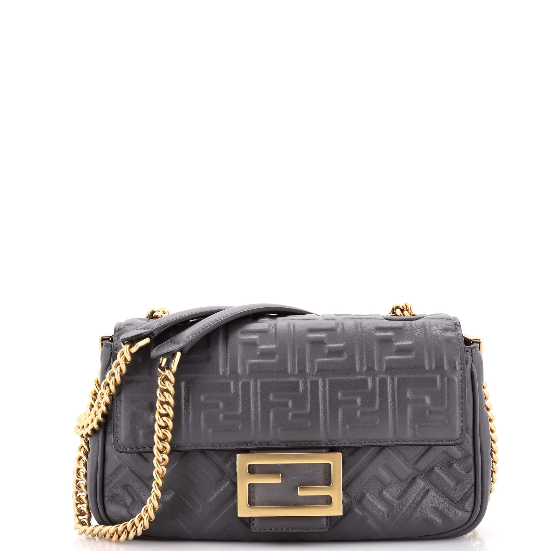 Midi Baguette Chain Bag Zucca Embossed Leather Medium