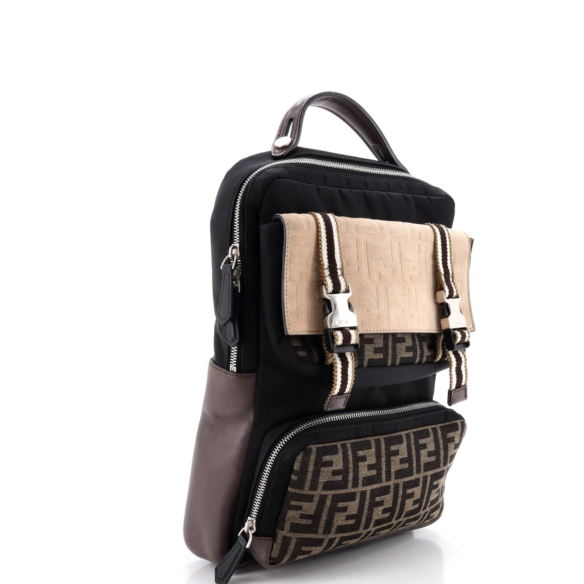 Multi Pocket Backpack Nylon with Zucca Canvas and Leather Medium - Image 2