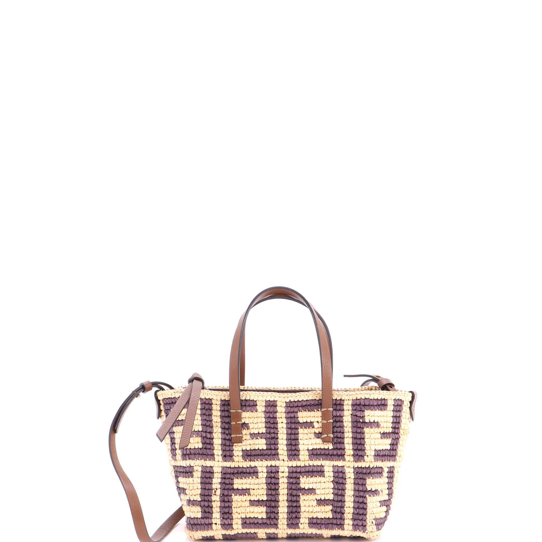 Roll Tote FF Raffia with Leather Mini