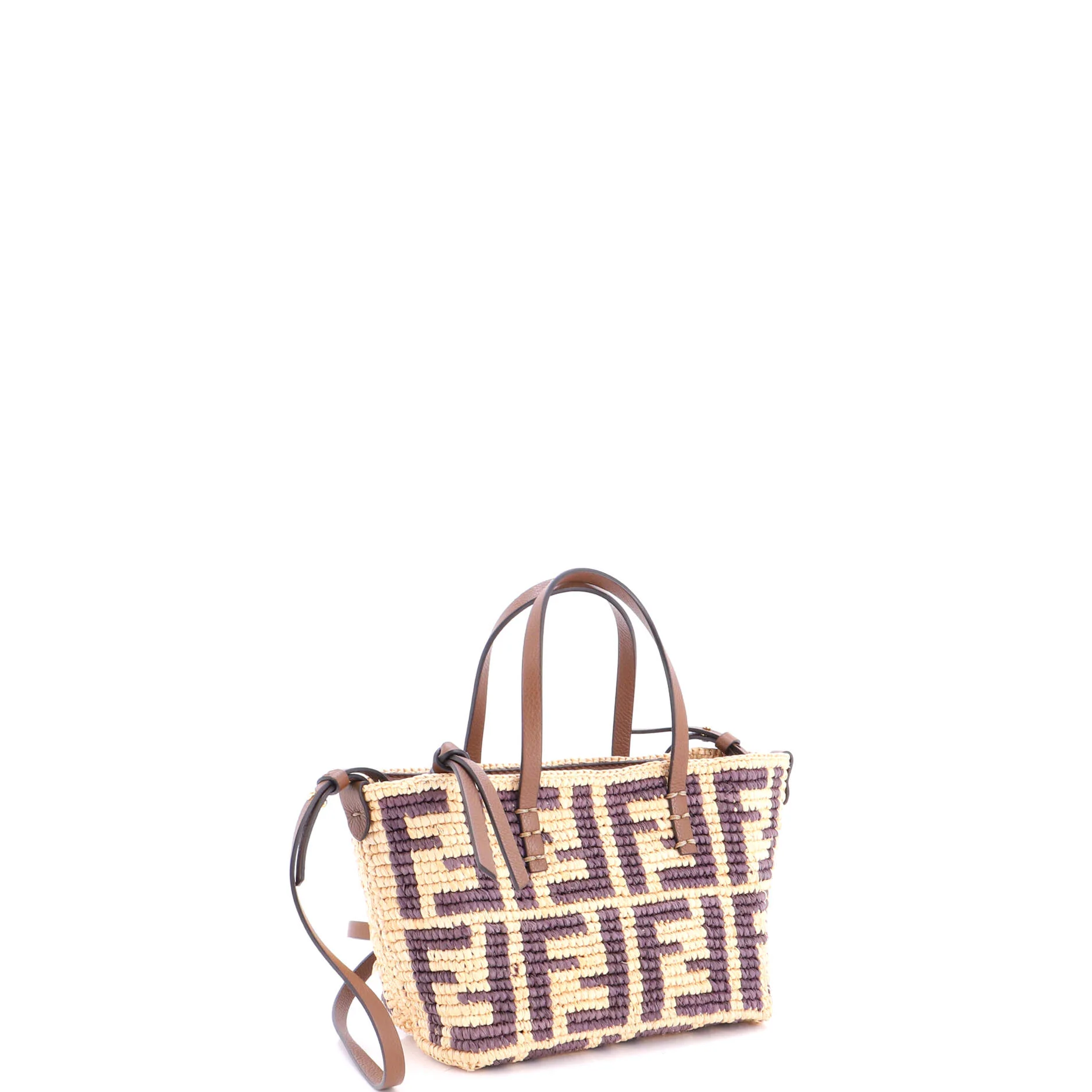 Roll Tote FF Raffia with Leather Mini - Image 2