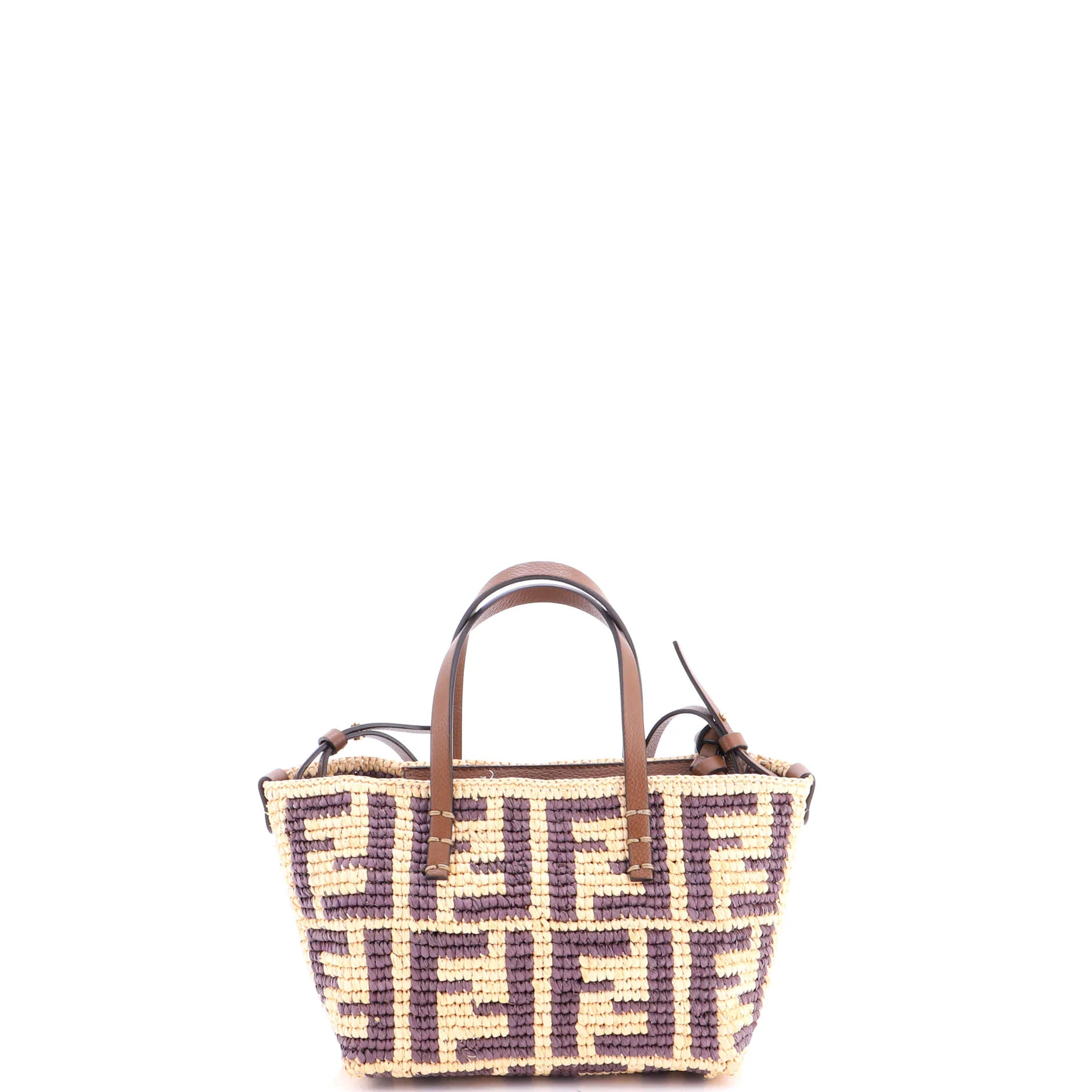 Roll Tote FF Raffia with Leather Mini - Image 3
