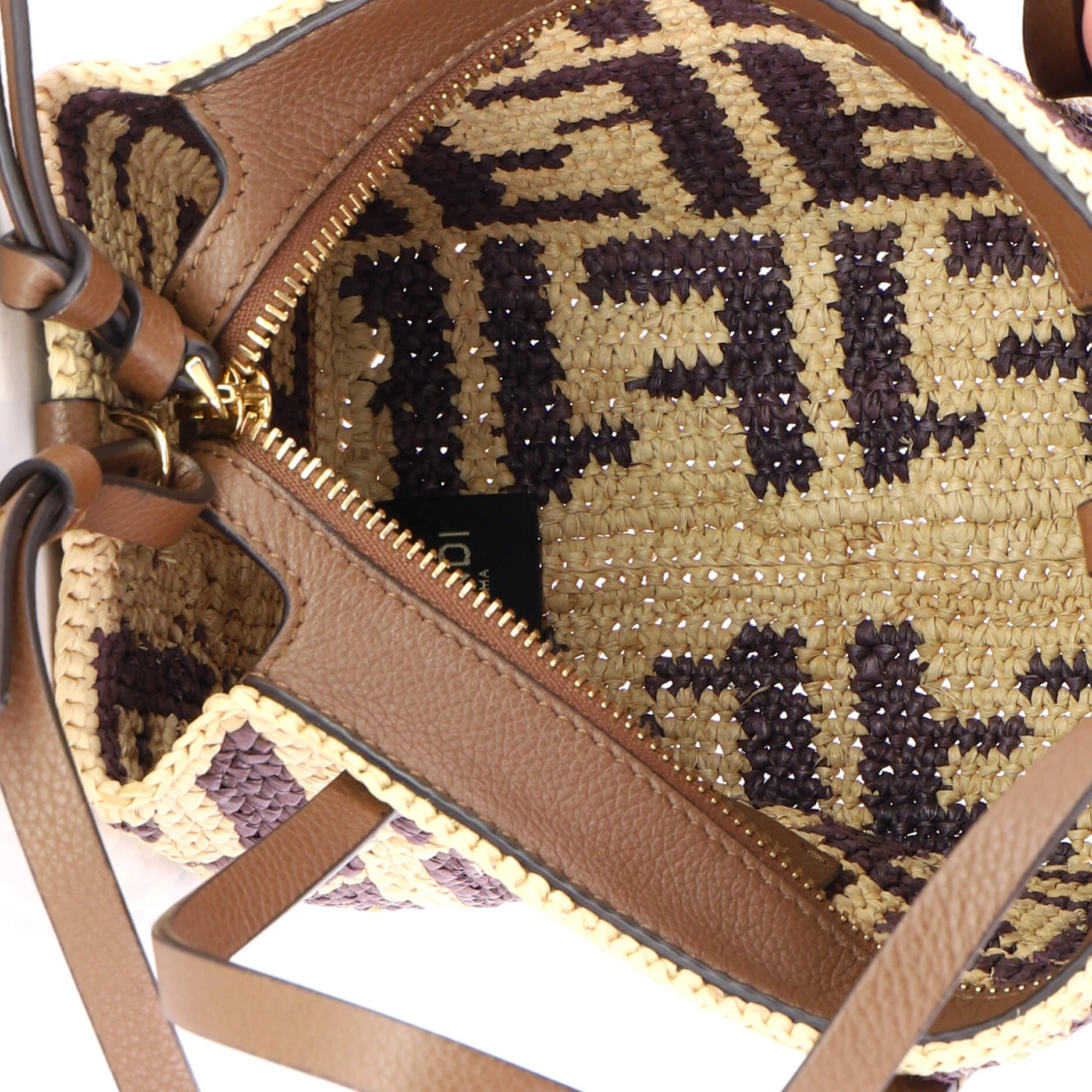 Roll Tote FF Raffia with Leather Mini - Image 5