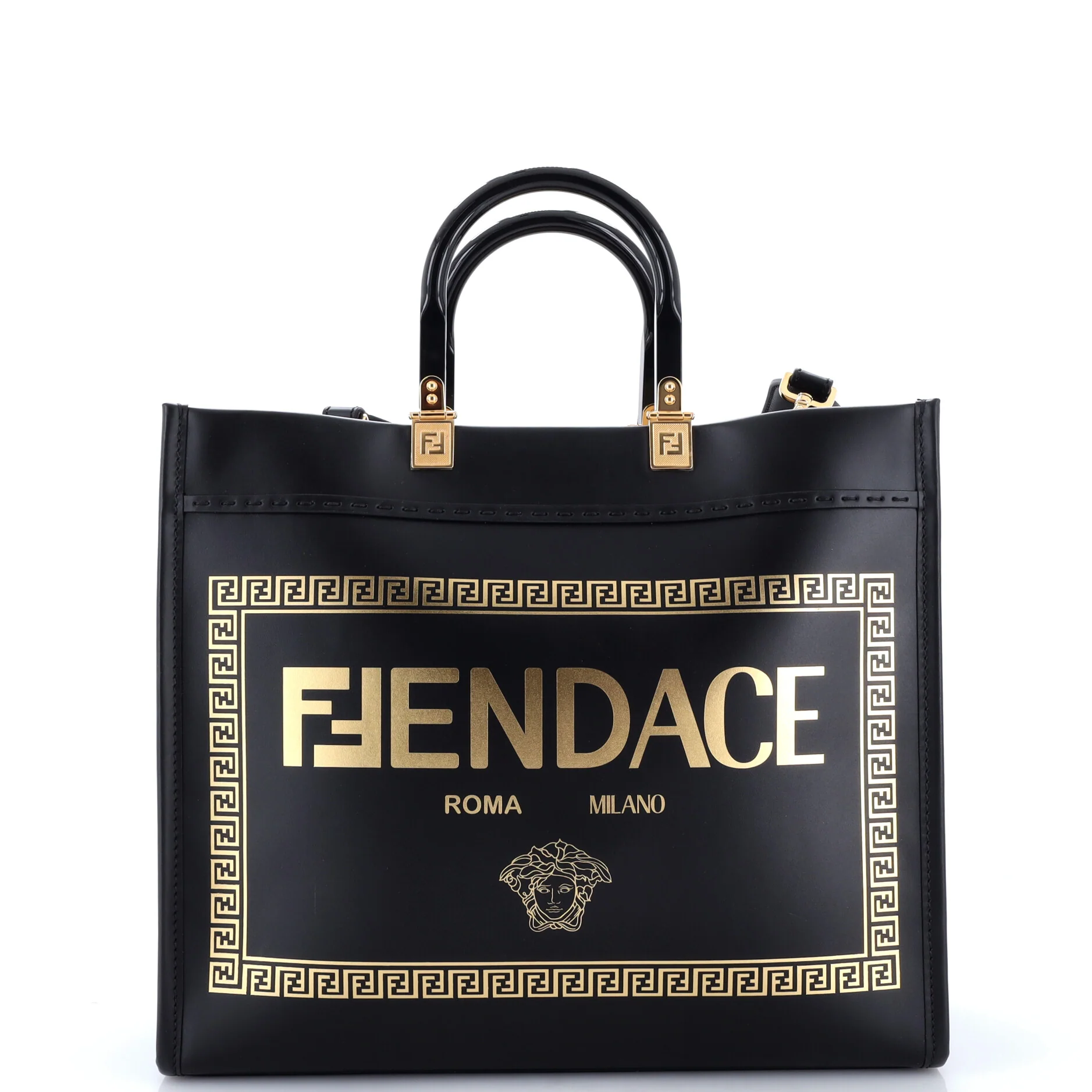 x Versace Fendace Convertible Sunshine Shopper Tote Printed Leather Medium