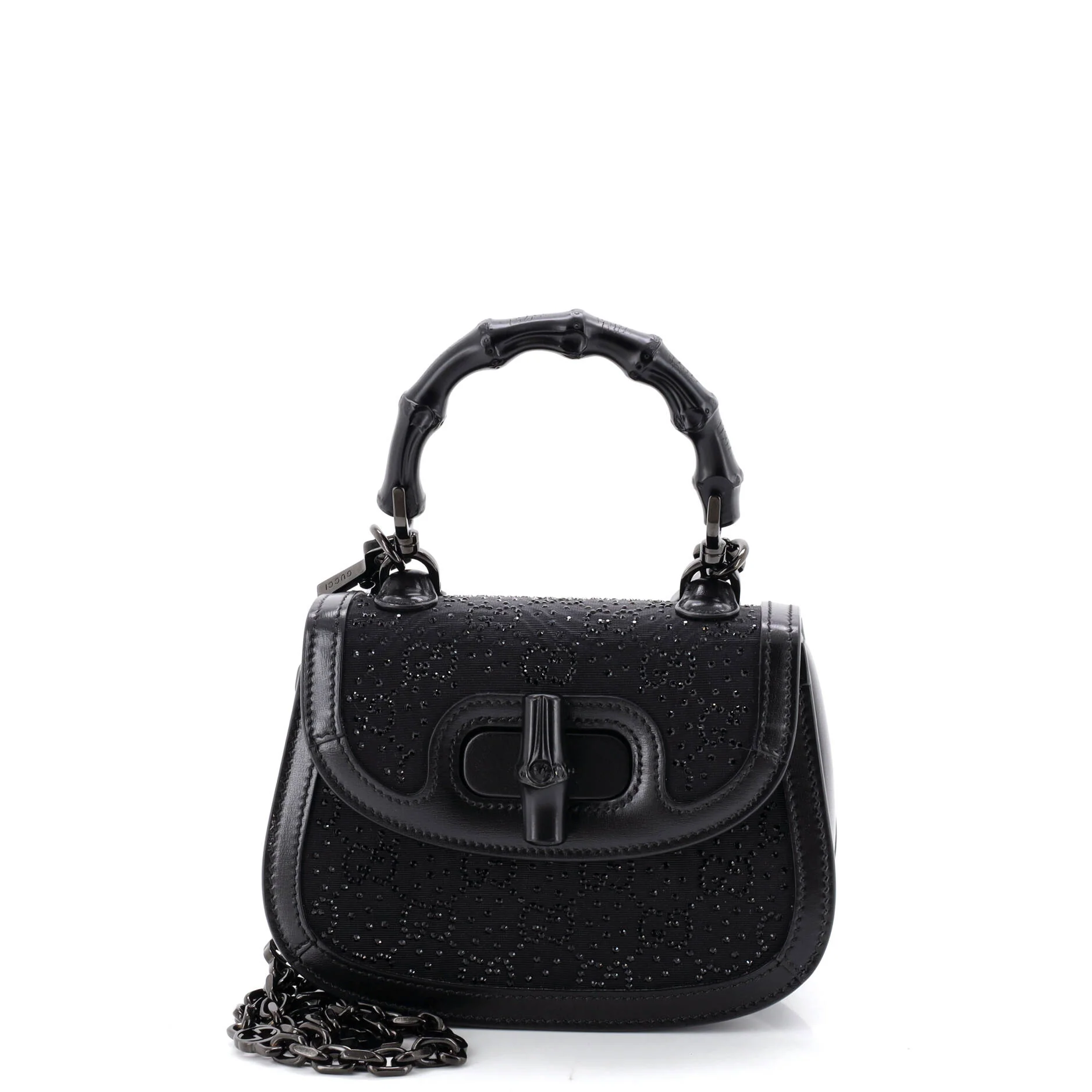 Bamboo 1947 Top Handle Bag Crystal Embellished GG Canvas Mini