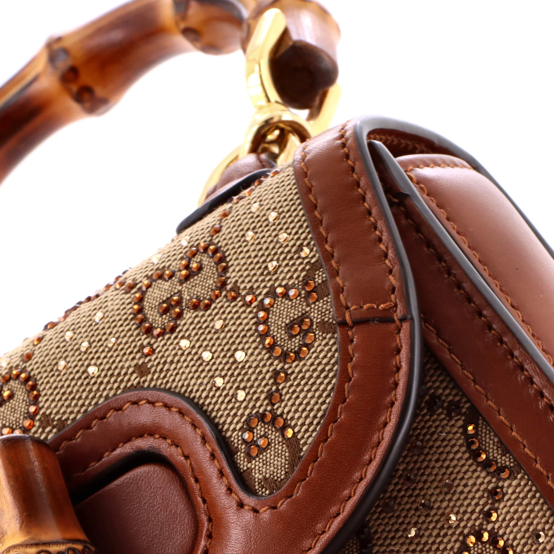 Bamboo 1947 Top Handle Bag Crystal Embellished GG Canvas Mini - Image 6